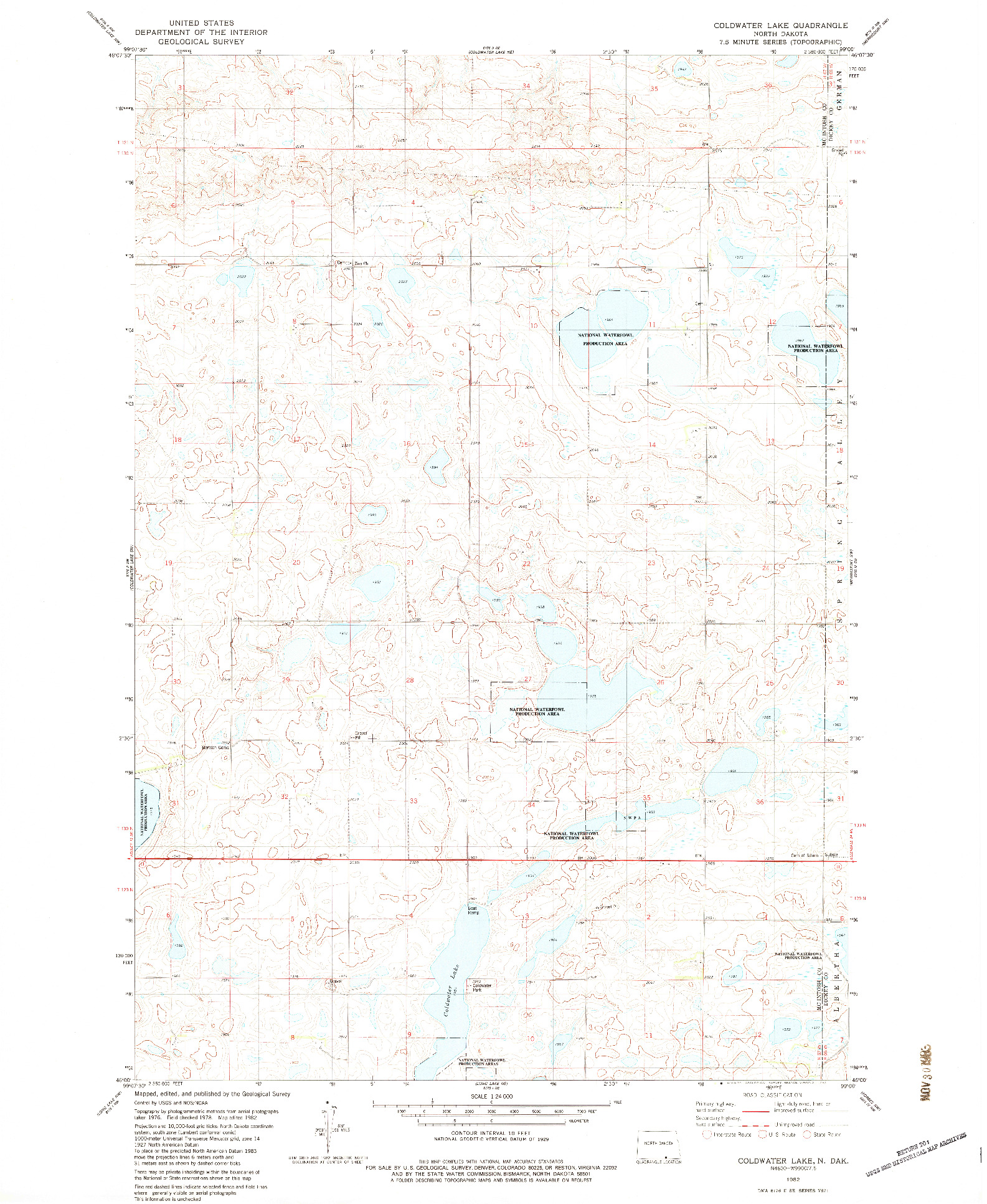 USGS 1:24000-SCALE QUADRANGLE FOR COLDWATER LAKE, ND 1982