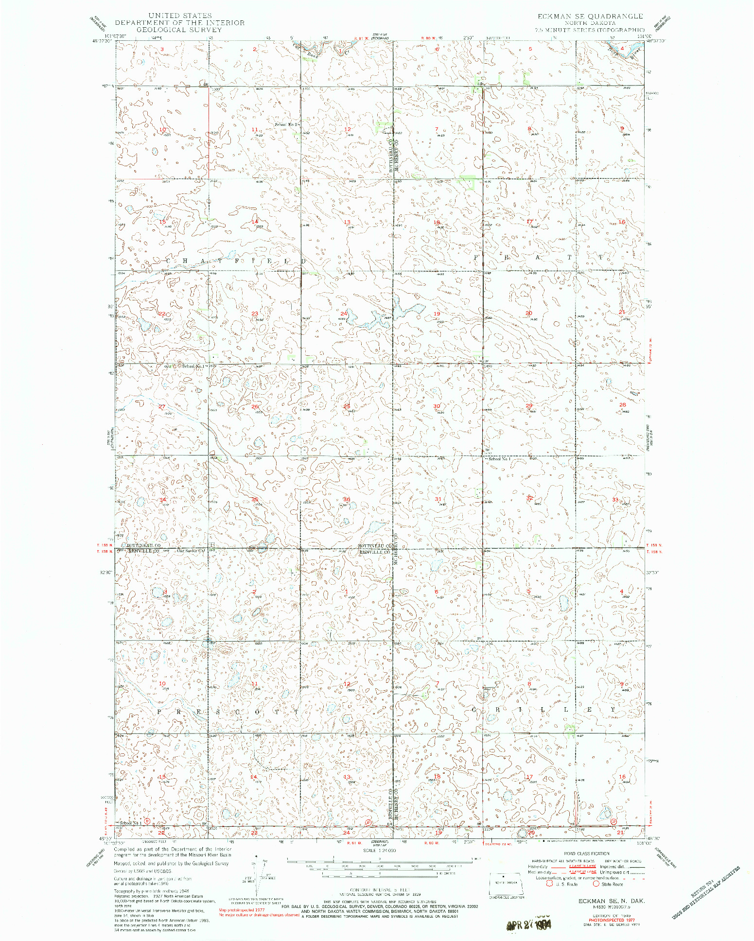 USGS 1:24000-SCALE QUADRANGLE FOR ECKMAN SE, ND 1949