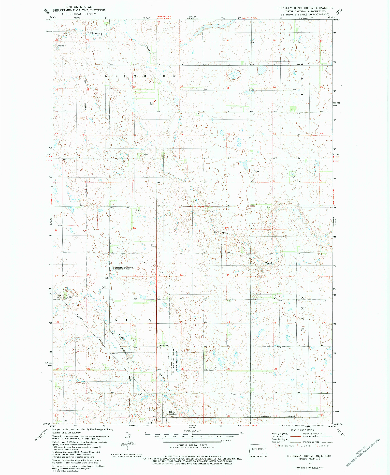 USGS 1:24000-SCALE QUADRANGLE FOR EDGELEY JUNCTION, ND 1982