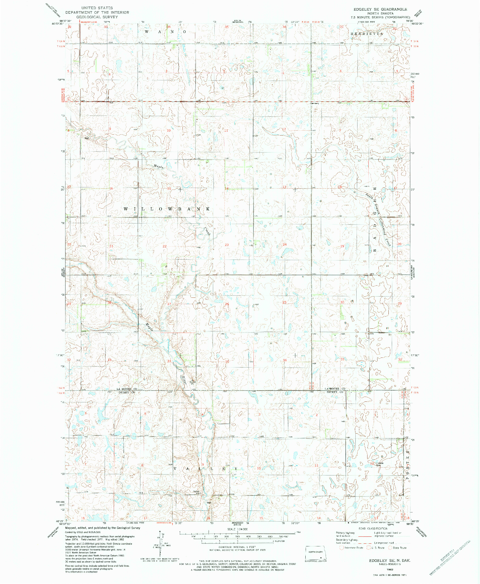 USGS 1:24000-SCALE QUADRANGLE FOR EDGELEY SE, ND 1982