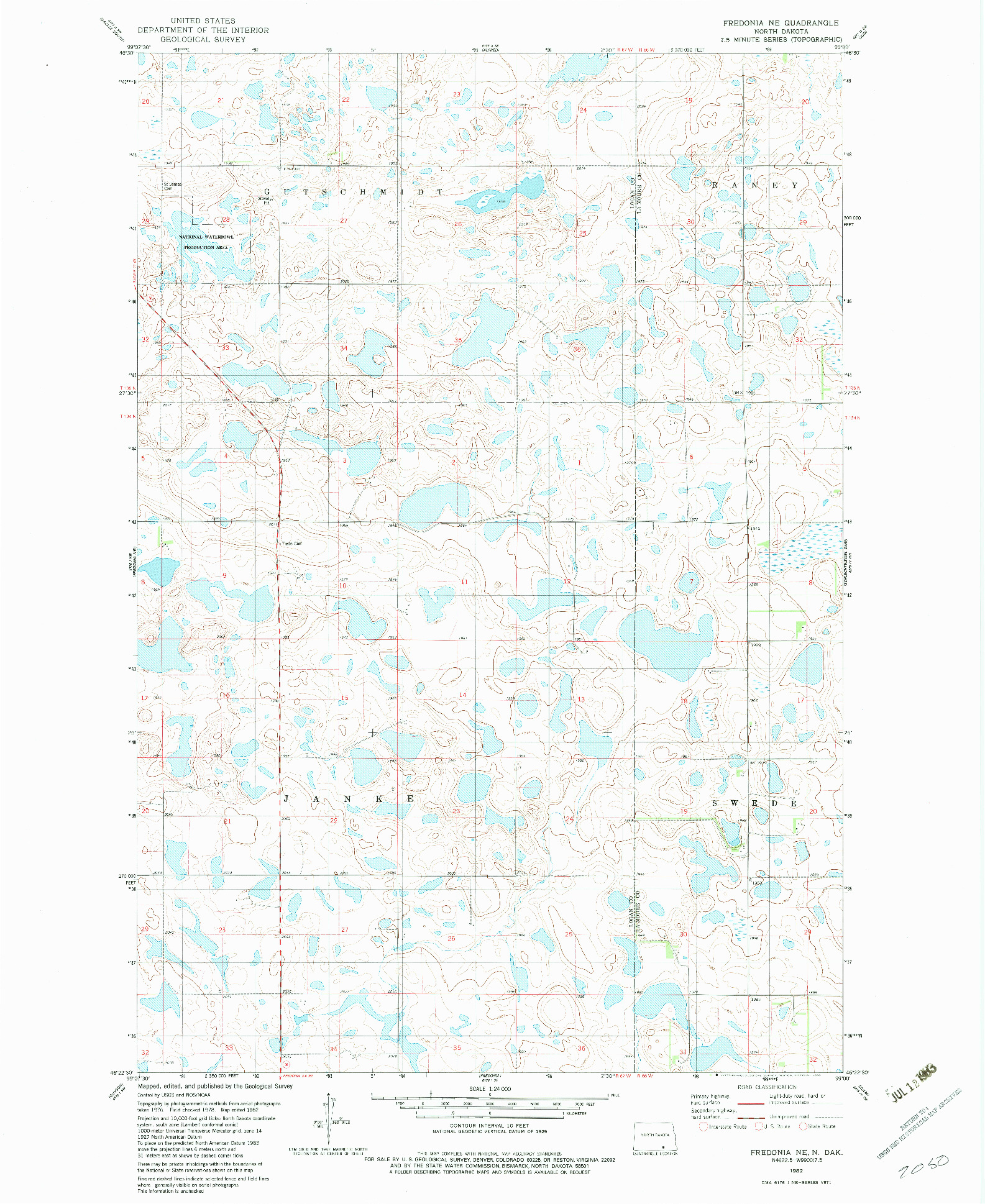 USGS 1:24000-SCALE QUADRANGLE FOR FREDONIA NE, ND 1982