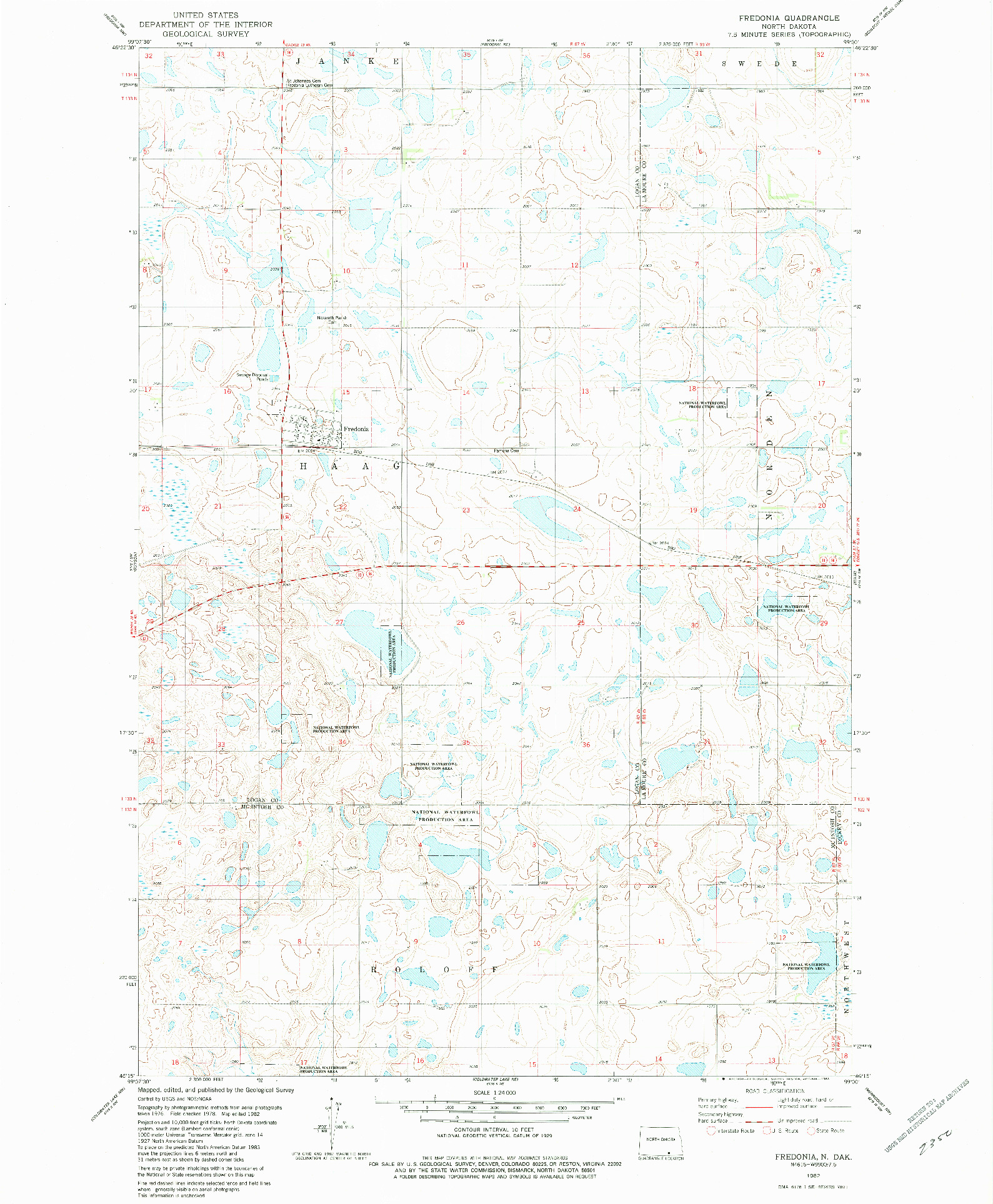 USGS 1:24000-SCALE QUADRANGLE FOR FREDONIA, ND 1982