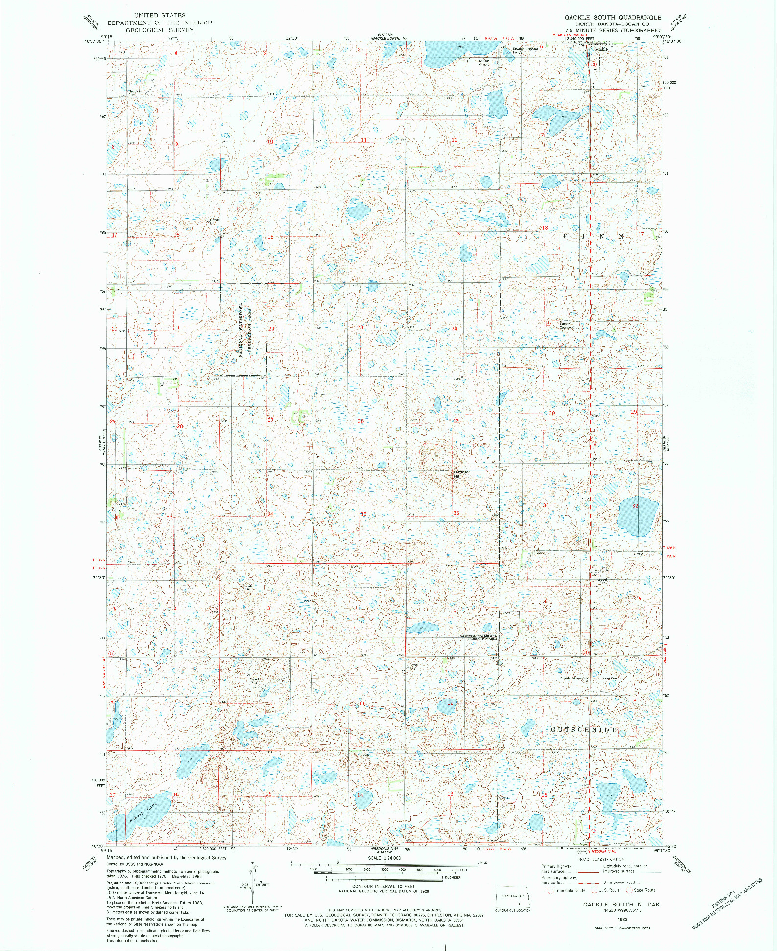 USGS 1:24000-SCALE QUADRANGLE FOR GACKLE SOUTH, ND 1983