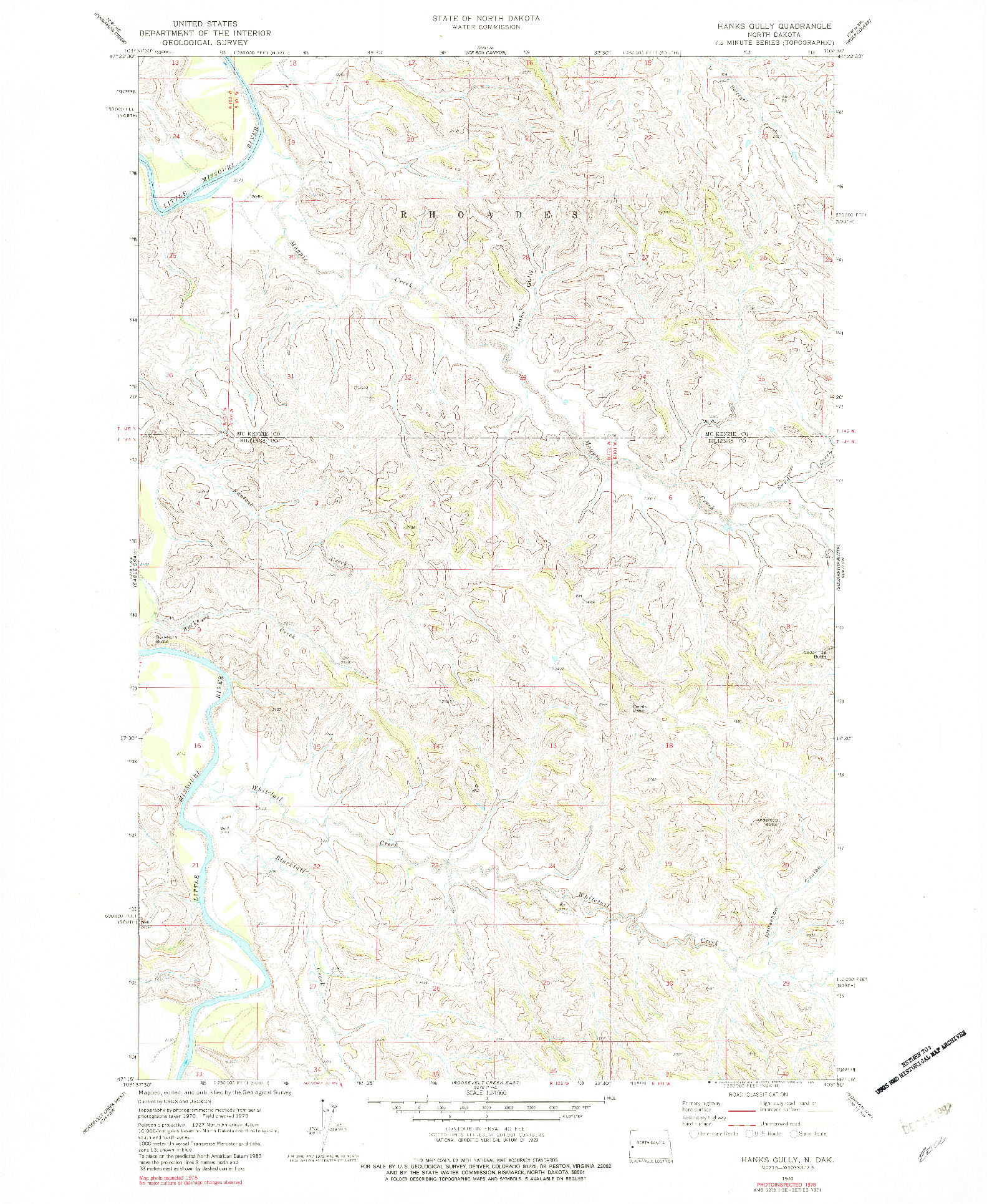 USGS 1:24000-SCALE QUADRANGLE FOR HANKS GULLY, ND 1970