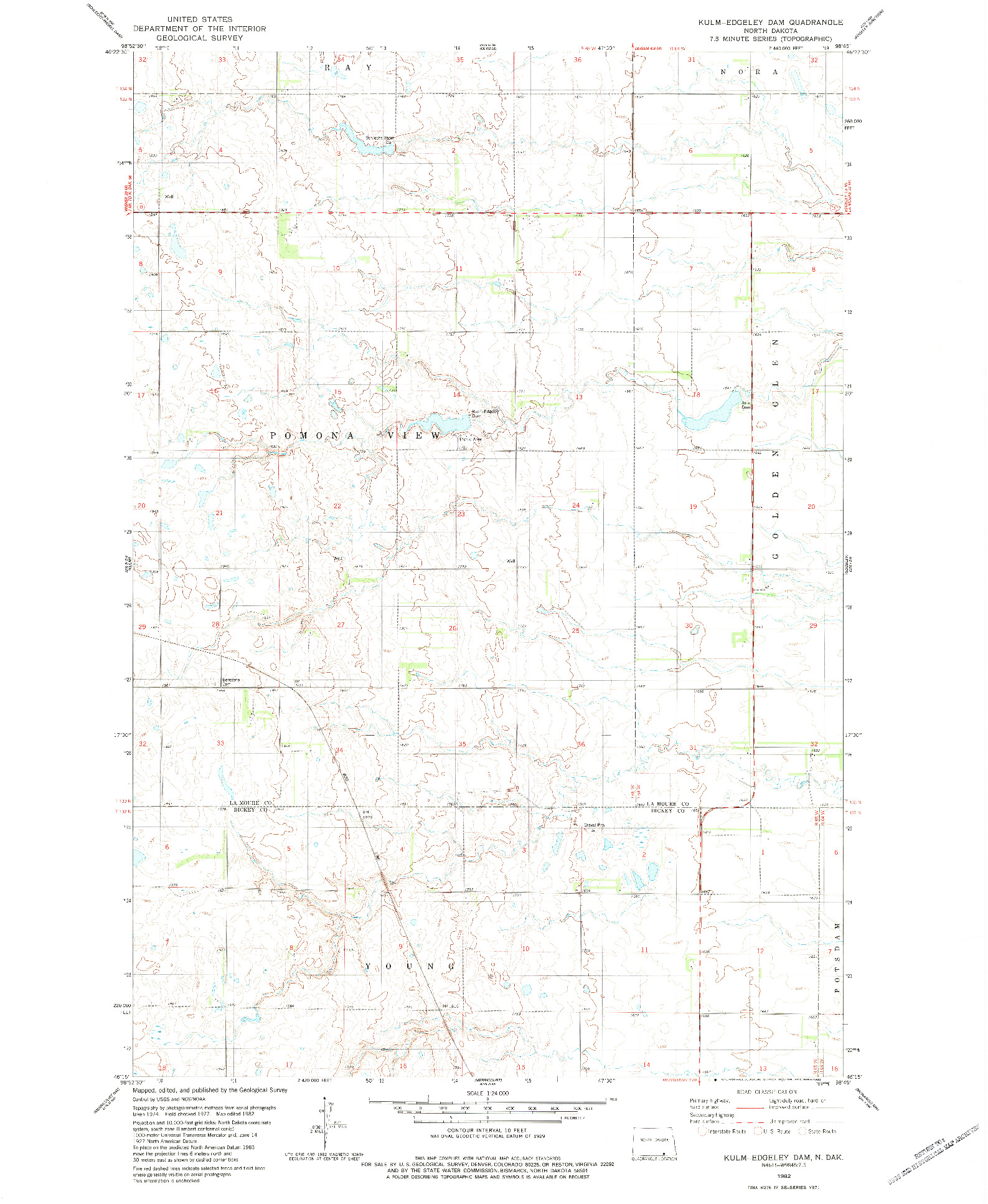 USGS 1:24000-SCALE QUADRANGLE FOR KULM-EDGELEY DAM, ND 1982