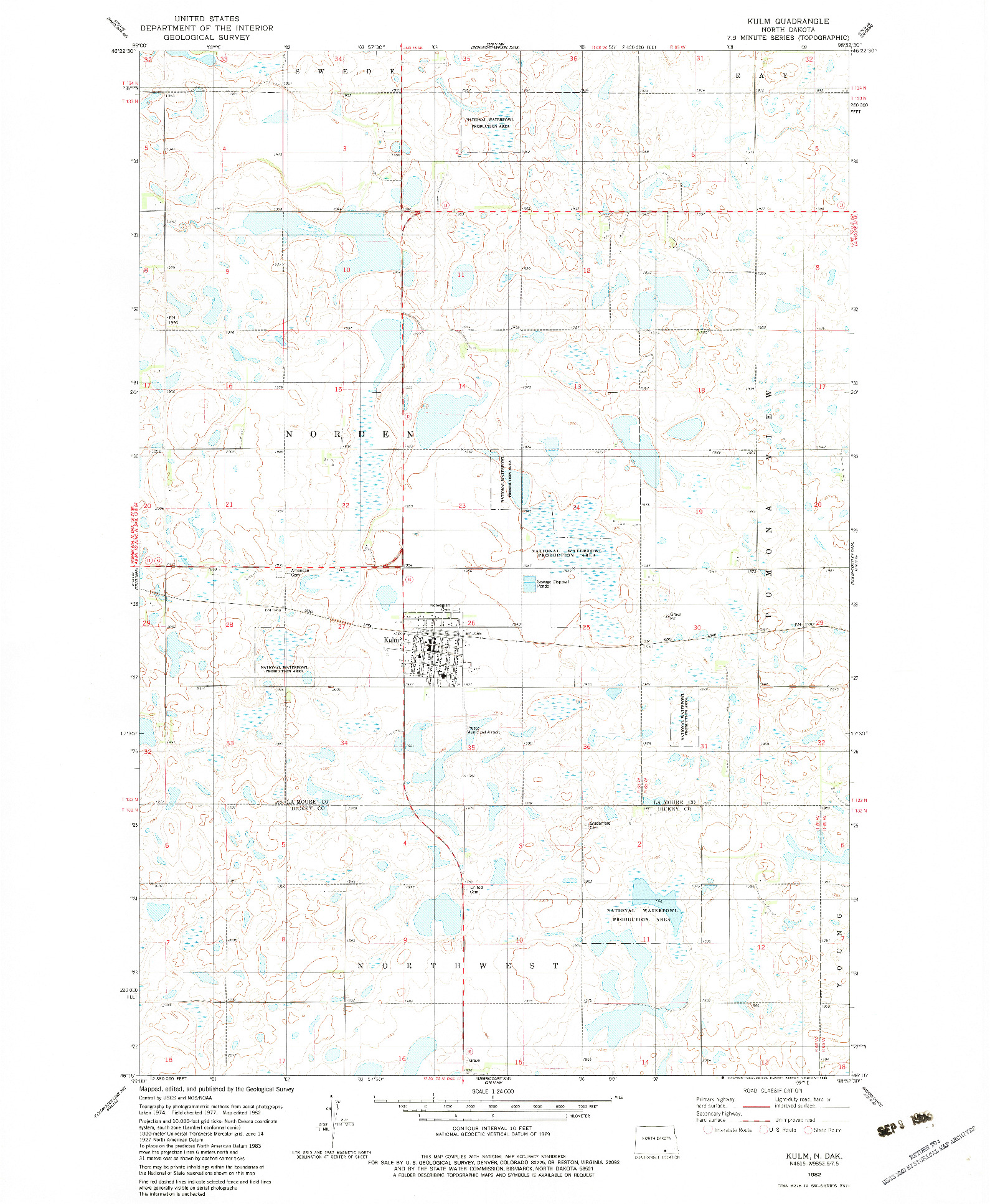 USGS 1:24000-SCALE QUADRANGLE FOR KULM, ND 1982