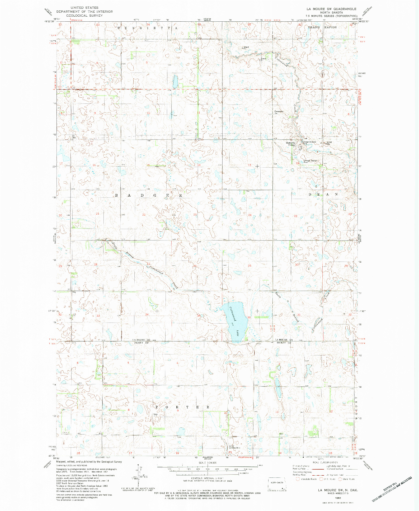 USGS 1:24000-SCALE QUADRANGLE FOR LA MOURE SW, ND 1982