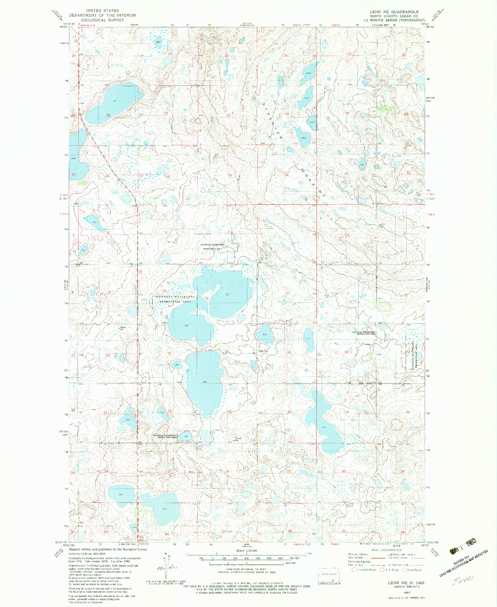 USGS 1:24000-SCALE QUADRANGLE FOR LEHR NE, ND 1982