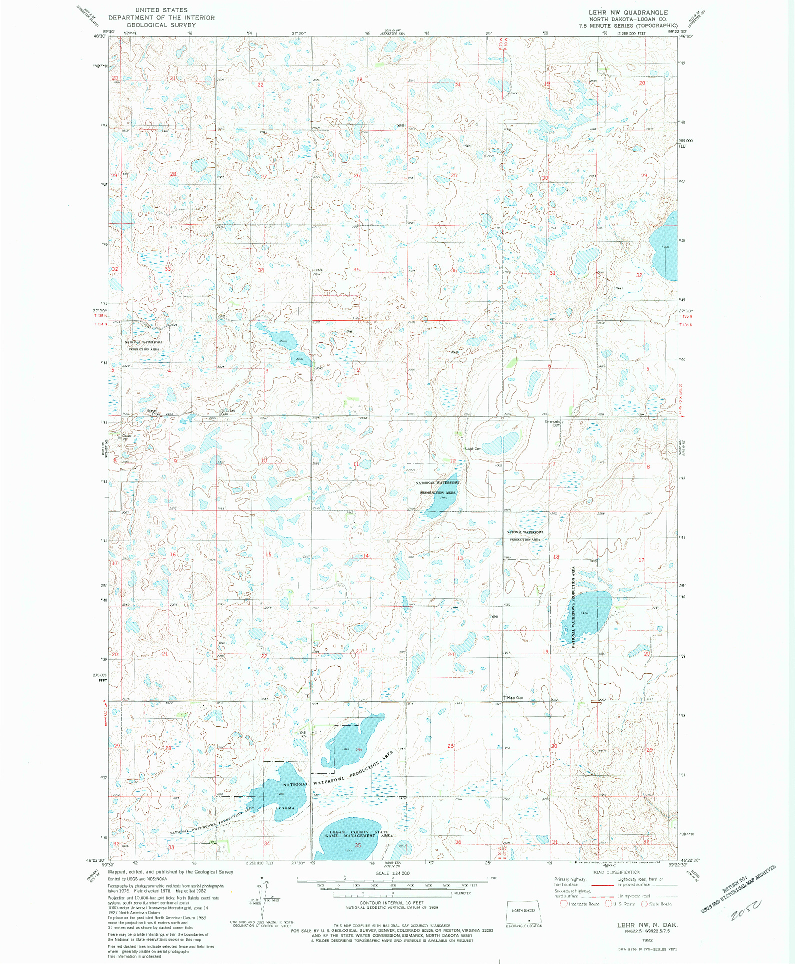 USGS 1:24000-SCALE QUADRANGLE FOR LEHR NW, ND 1982