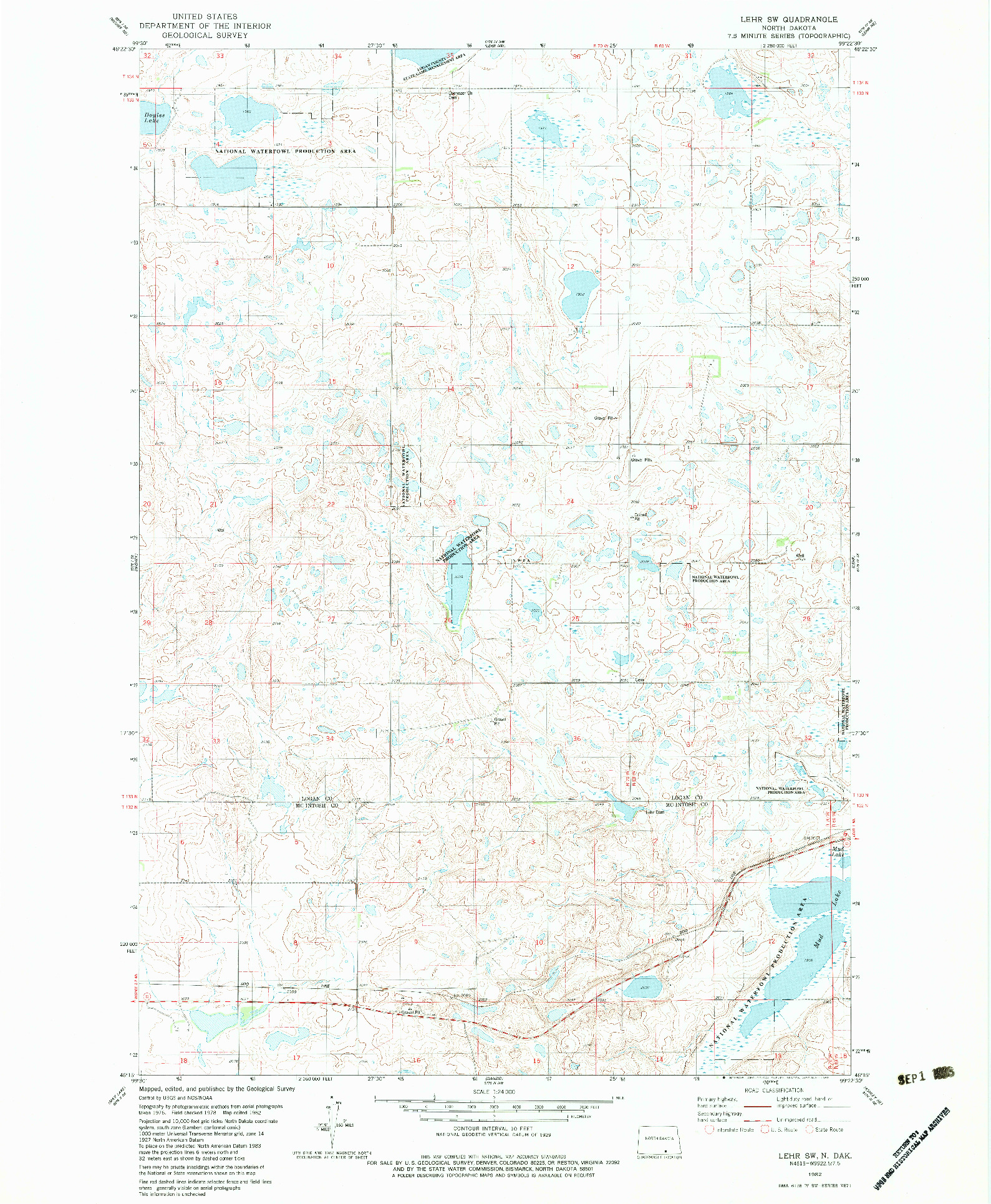 USGS 1:24000-SCALE QUADRANGLE FOR LEHR SW, ND 1982