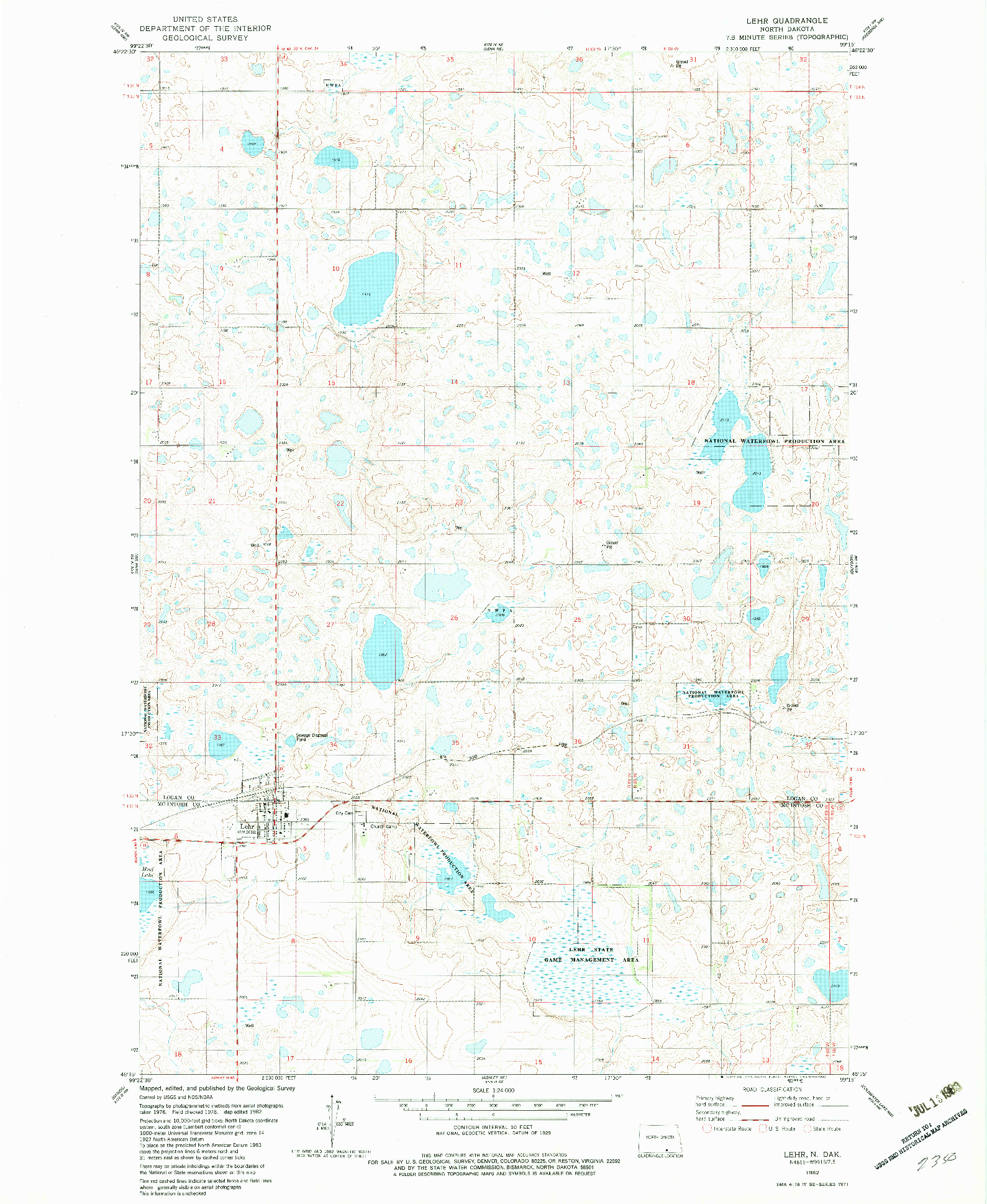 USGS 1:24000-SCALE QUADRANGLE FOR LEHR, ND 1982