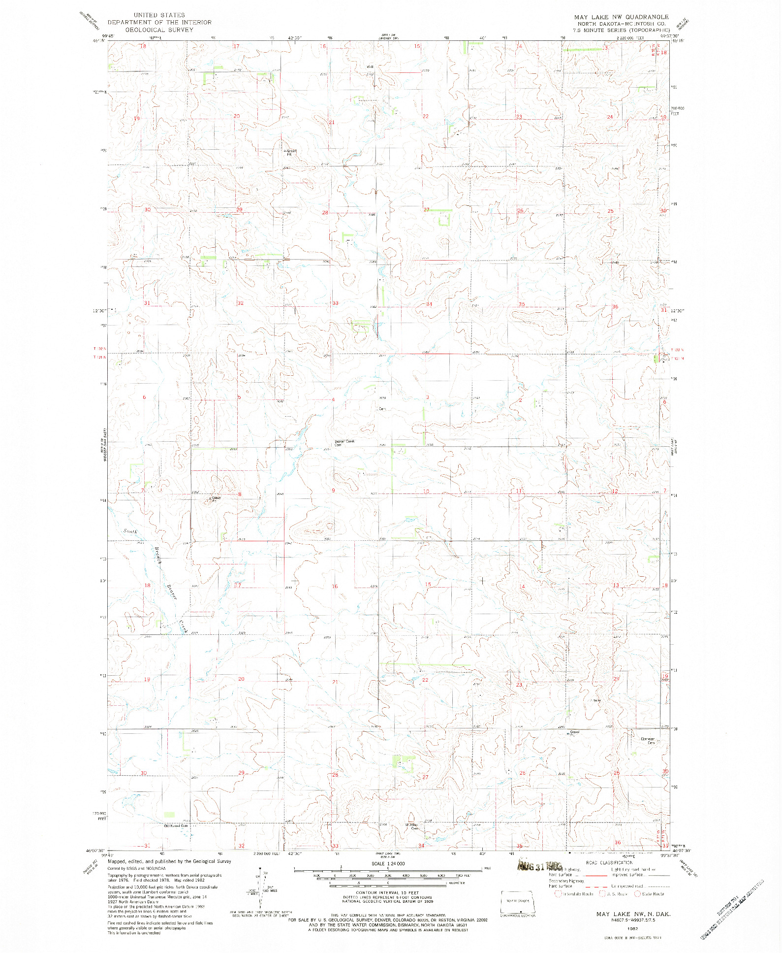 USGS 1:24000-SCALE QUADRANGLE FOR MAY LAKE NW, ND 1982