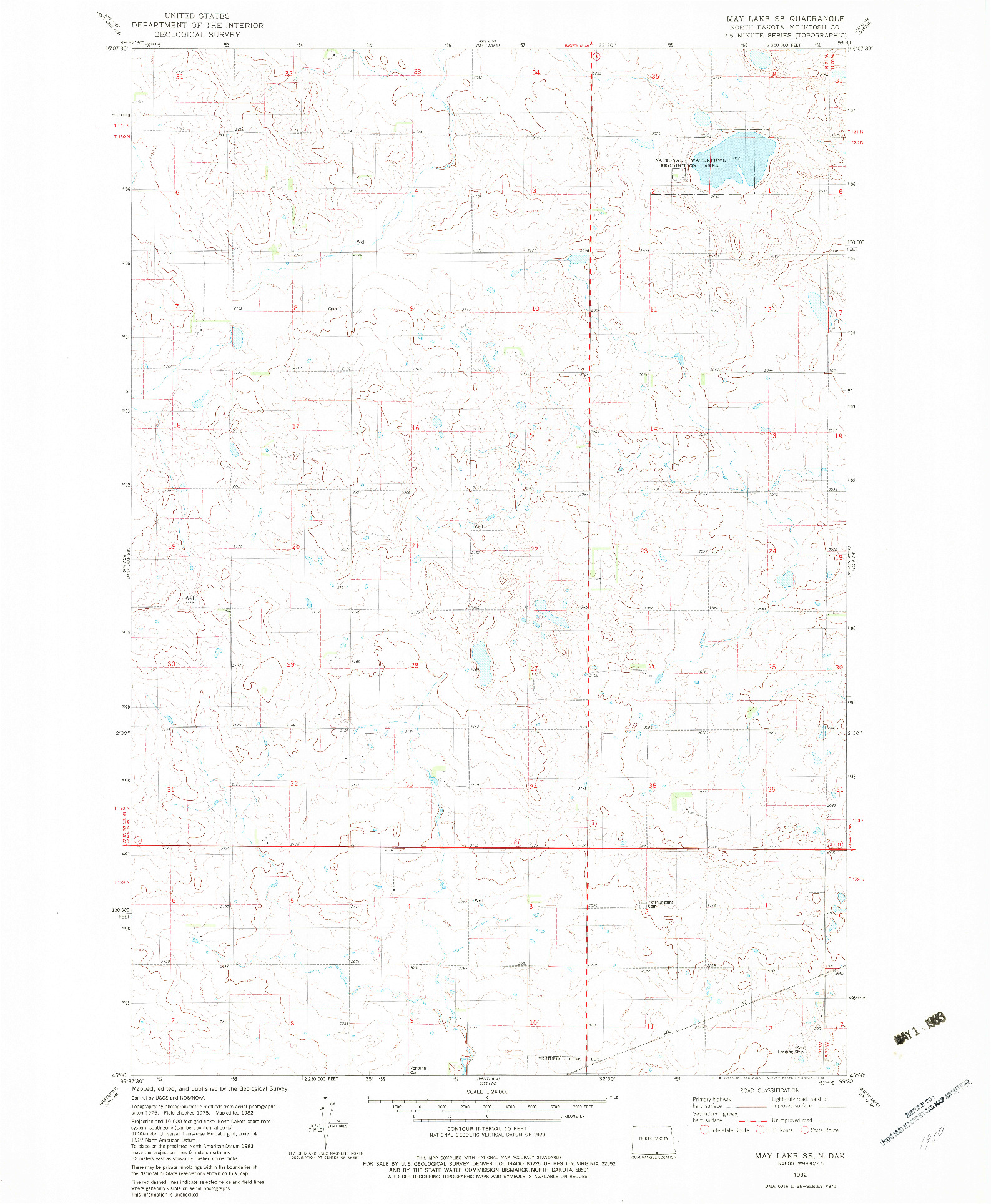 USGS 1:24000-SCALE QUADRANGLE FOR MAY LAKE SE, ND 1982