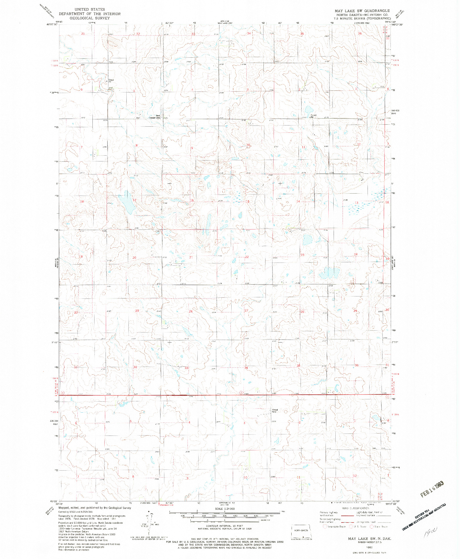 USGS 1:24000-SCALE QUADRANGLE FOR MAY LAKE SW, ND 1982