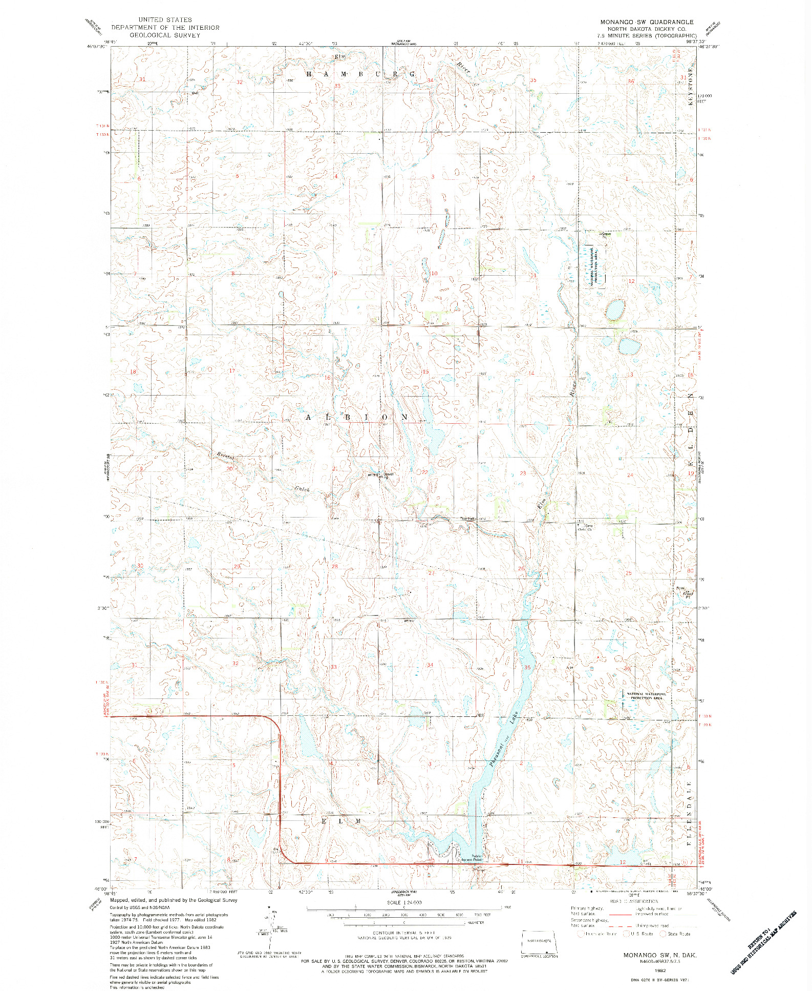 USGS 1:24000-SCALE QUADRANGLE FOR MONANGO SW, ND 1982