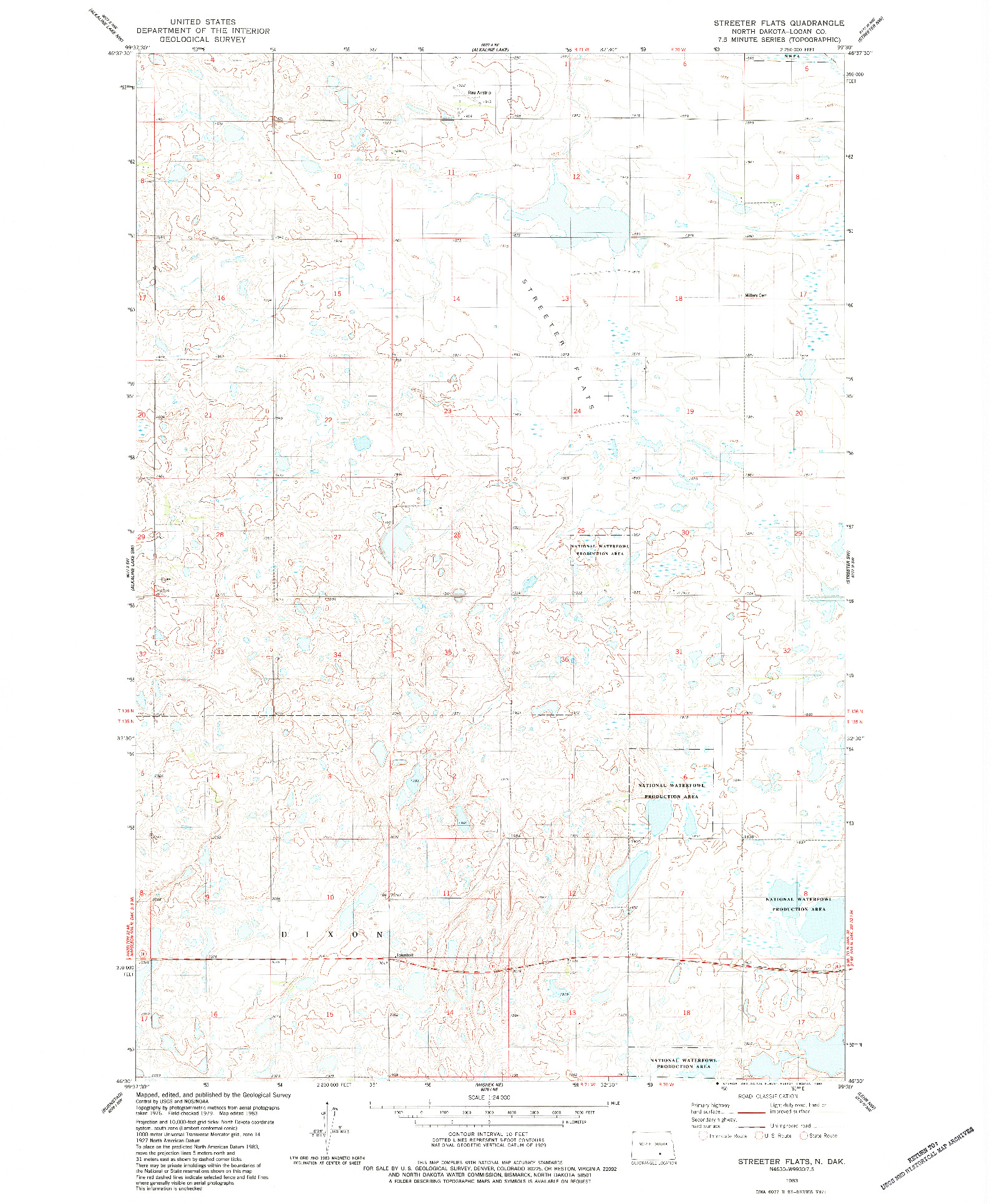 USGS 1:24000-SCALE QUADRANGLE FOR STREETER FLATS, ND 1983