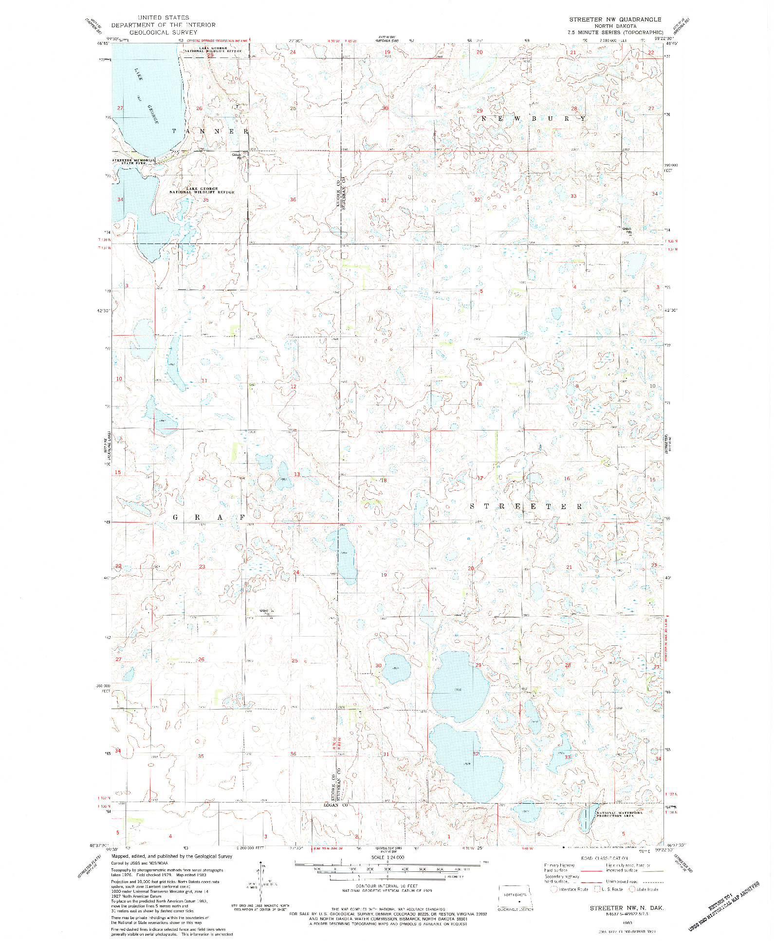 USGS 1:24000-SCALE QUADRANGLE FOR STREETER NW, ND 1983