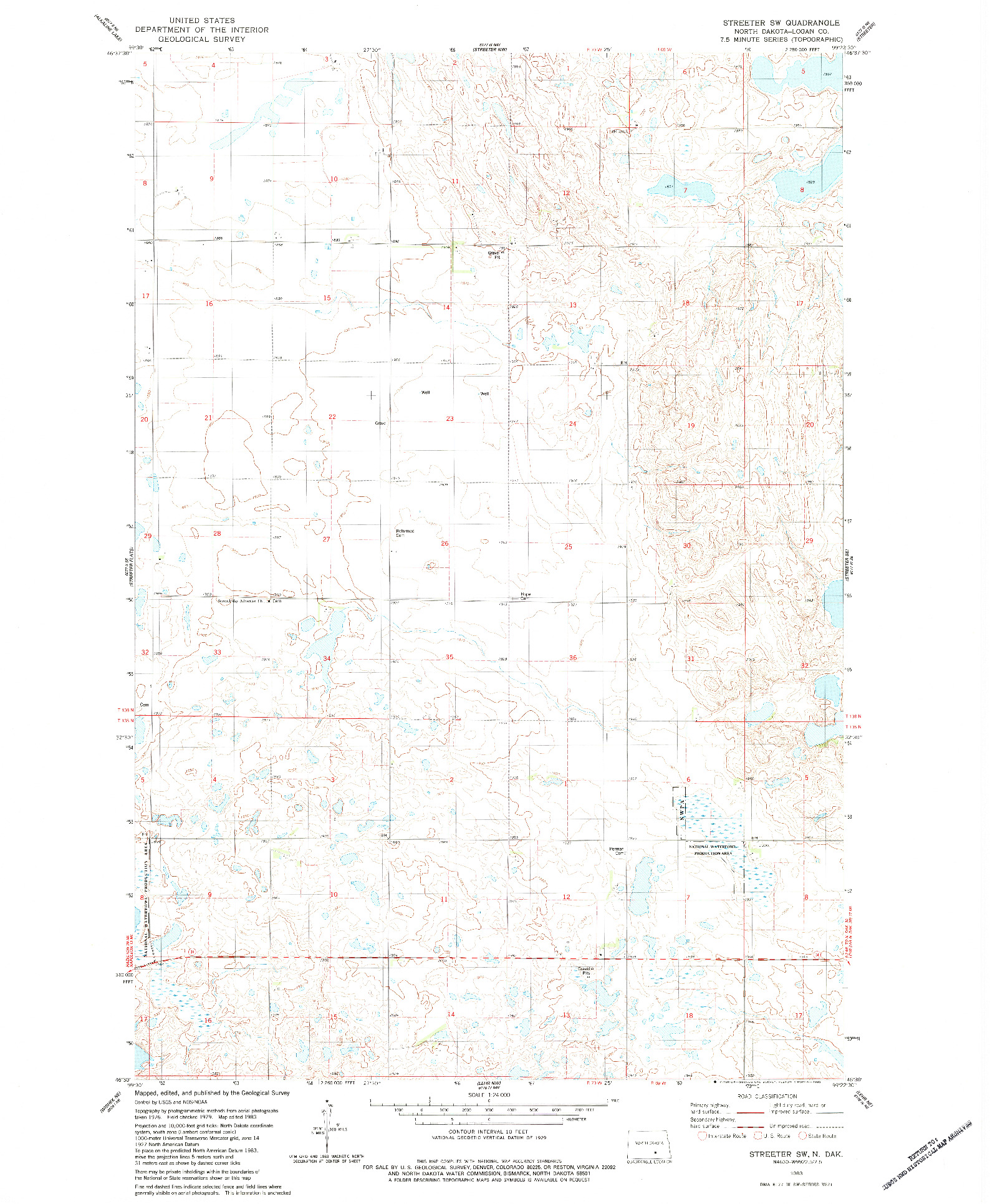 USGS 1:24000-SCALE QUADRANGLE FOR STREETER SW, ND 1983