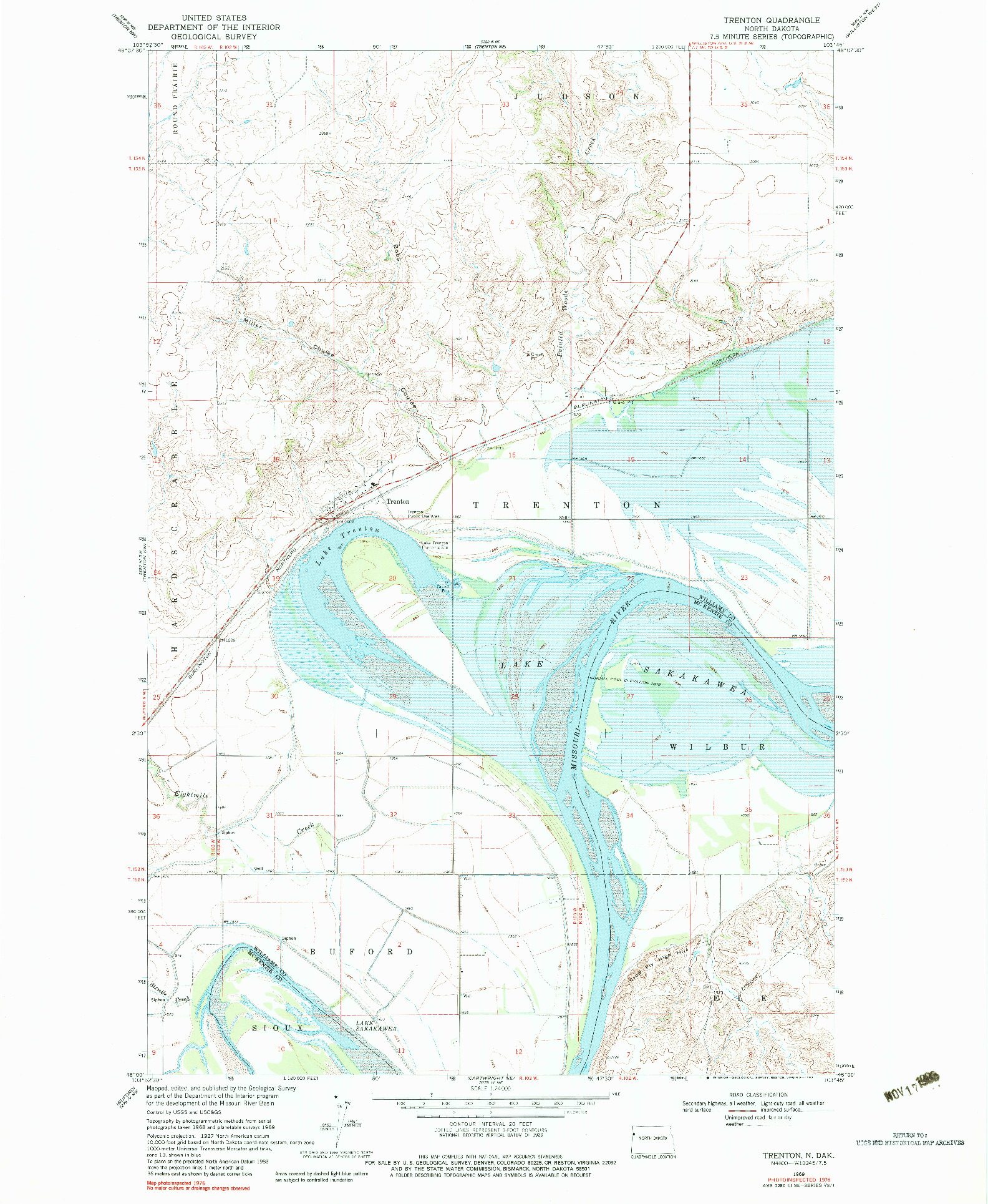 USGS 1:24000-SCALE QUADRANGLE FOR TRENTON, ND 1969