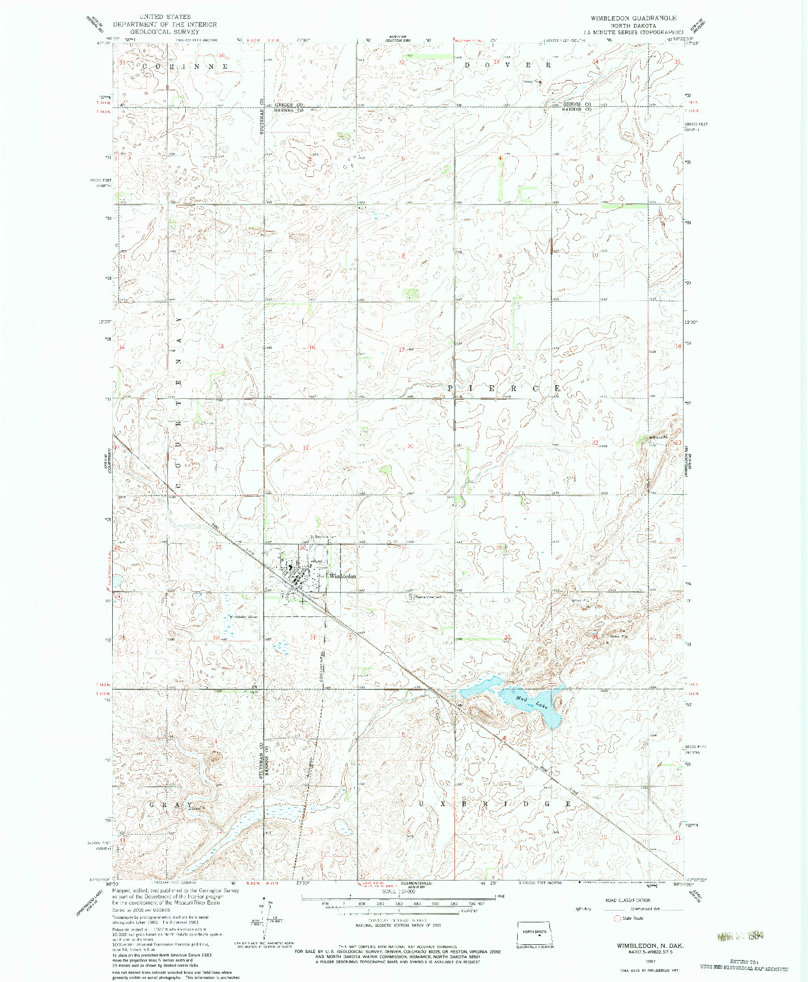 USGS 1:24000-SCALE QUADRANGLE FOR WIMBLEDON, ND 1961