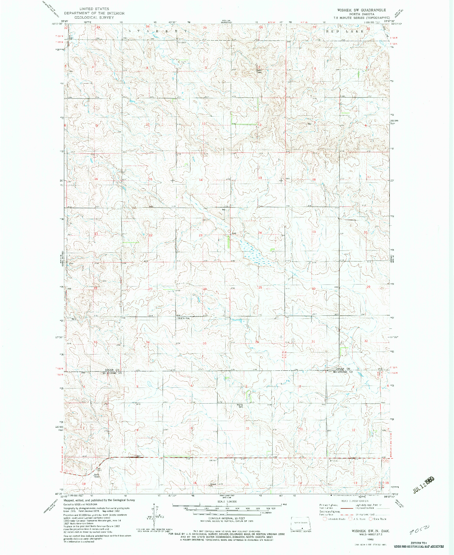 USGS 1:24000-SCALE QUADRANGLE FOR WISHEK SW, ND 1982