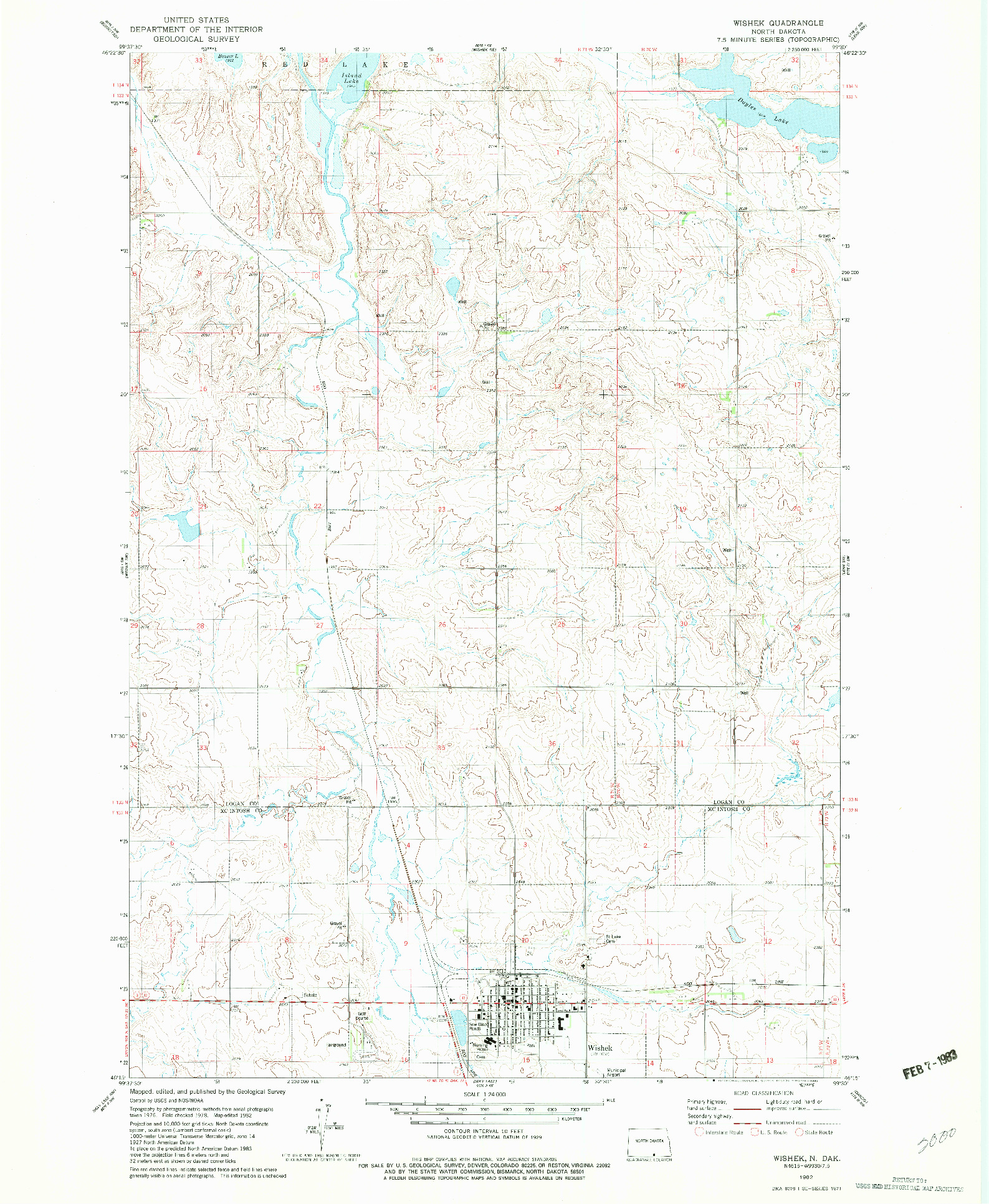 USGS 1:24000-SCALE QUADRANGLE FOR WISHEK, ND 1982