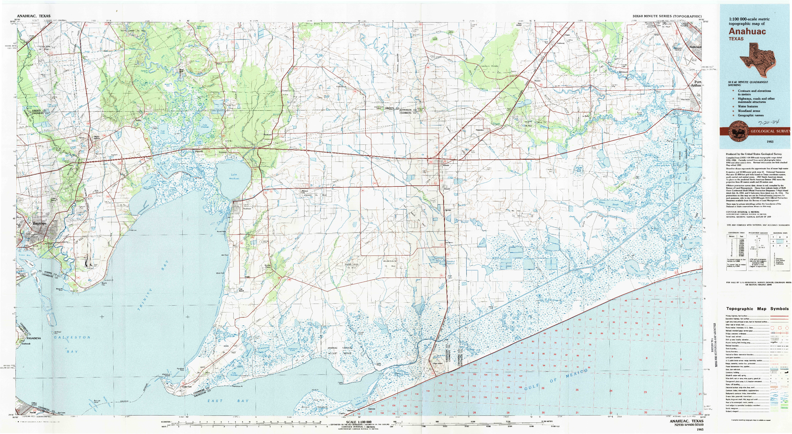 USGS 1:100000-SCALE QUADRANGLE FOR ANAHUAC, TX 1983