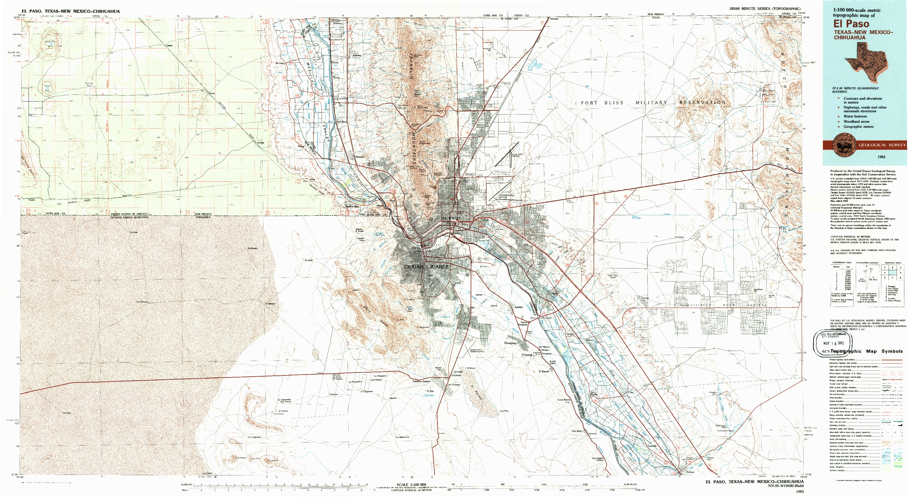USGS 1:100000-SCALE QUADRANGLE FOR EL PASO, TX 1983