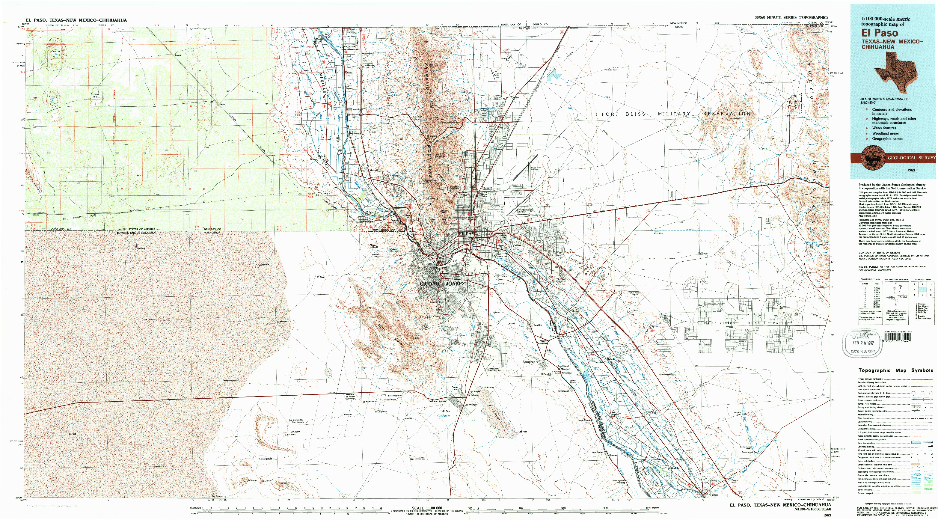 USGS 1:100000-SCALE QUADRANGLE FOR EL PASO, TX 1983