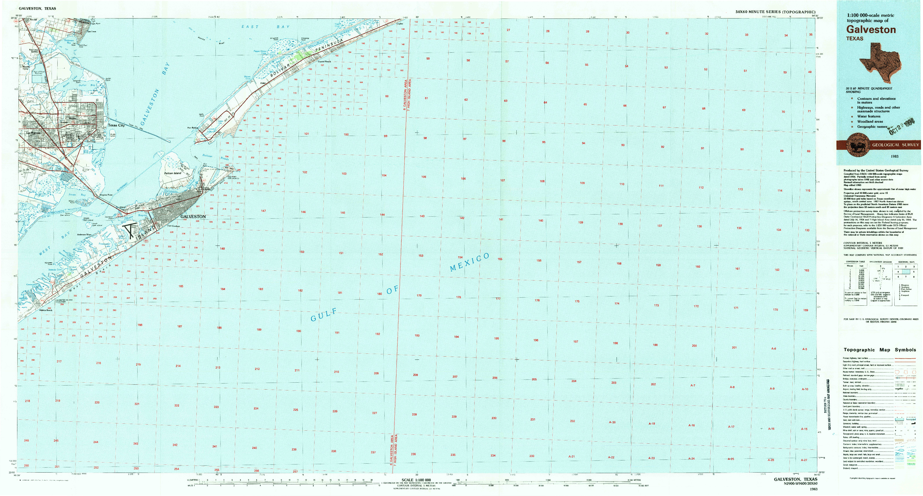 USGS 1:100000-SCALE QUADRANGLE FOR GALVESTON, TX 1983