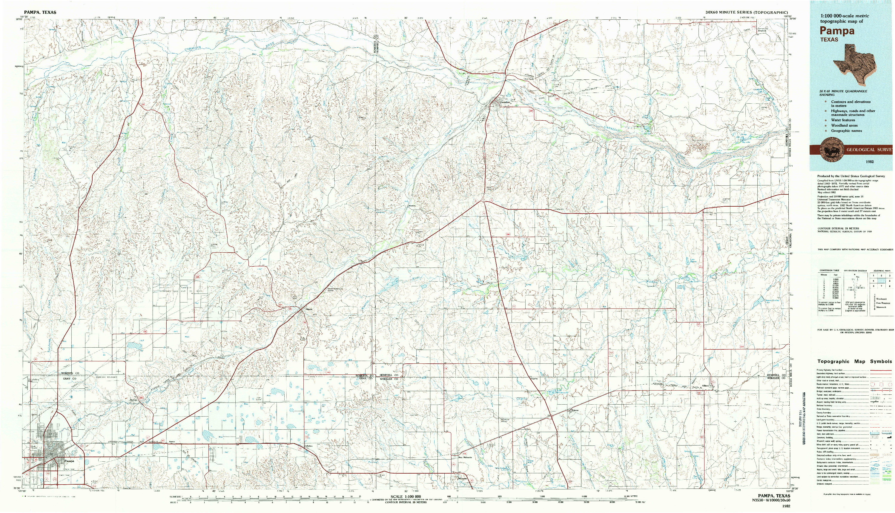 USGS 1:100000-SCALE QUADRANGLE FOR PAMPA, TX 1982