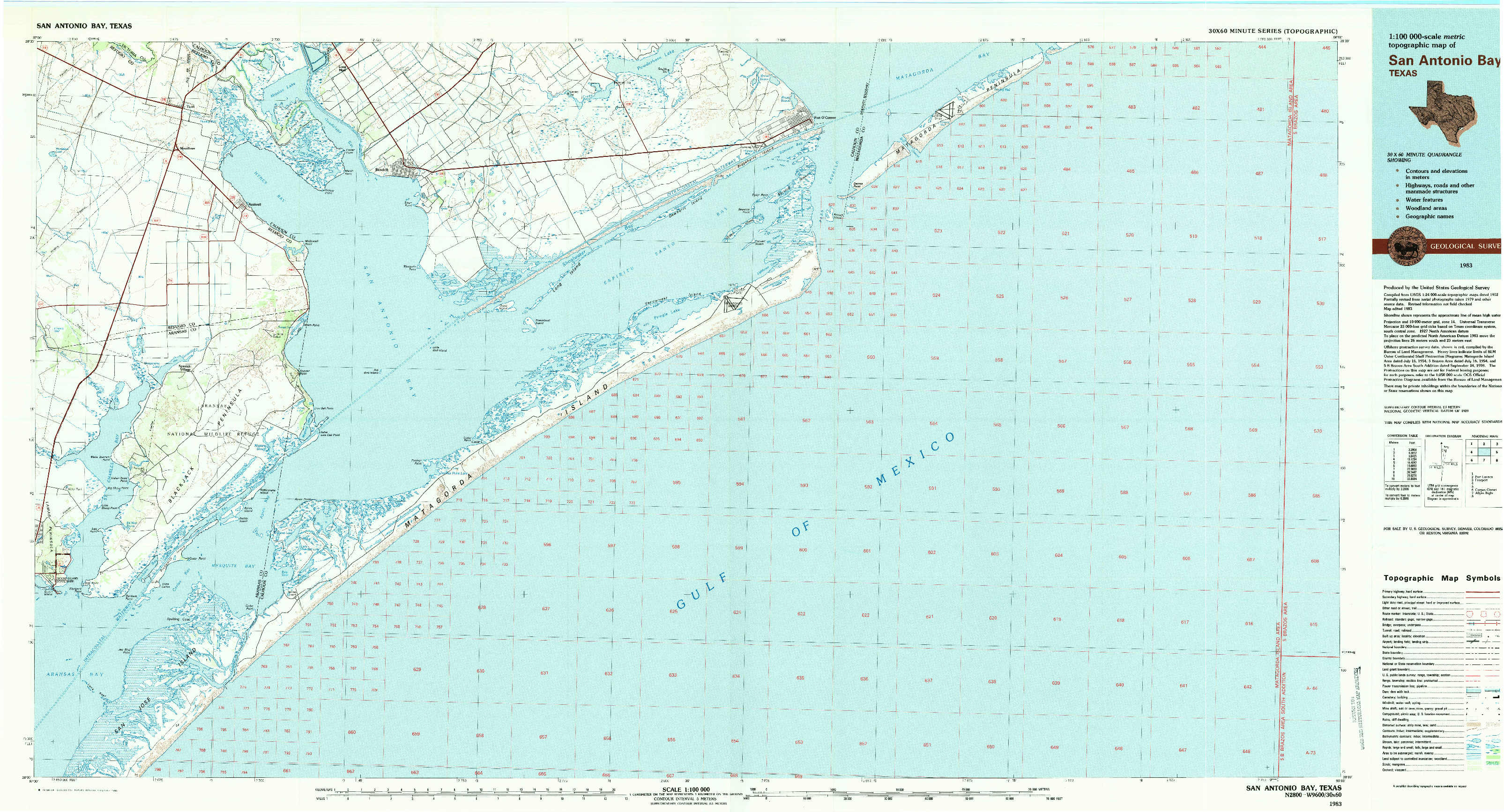 USGS 1:100000-SCALE QUADRANGLE FOR SAN ANTONIO BAY, TX 1983