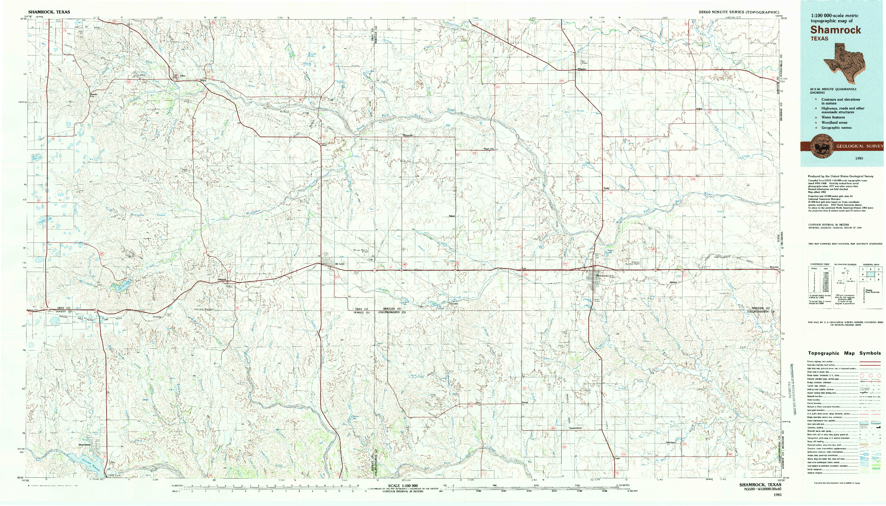 USGS 1:100000-SCALE QUADRANGLE FOR SHAMROCK, TX 1983
