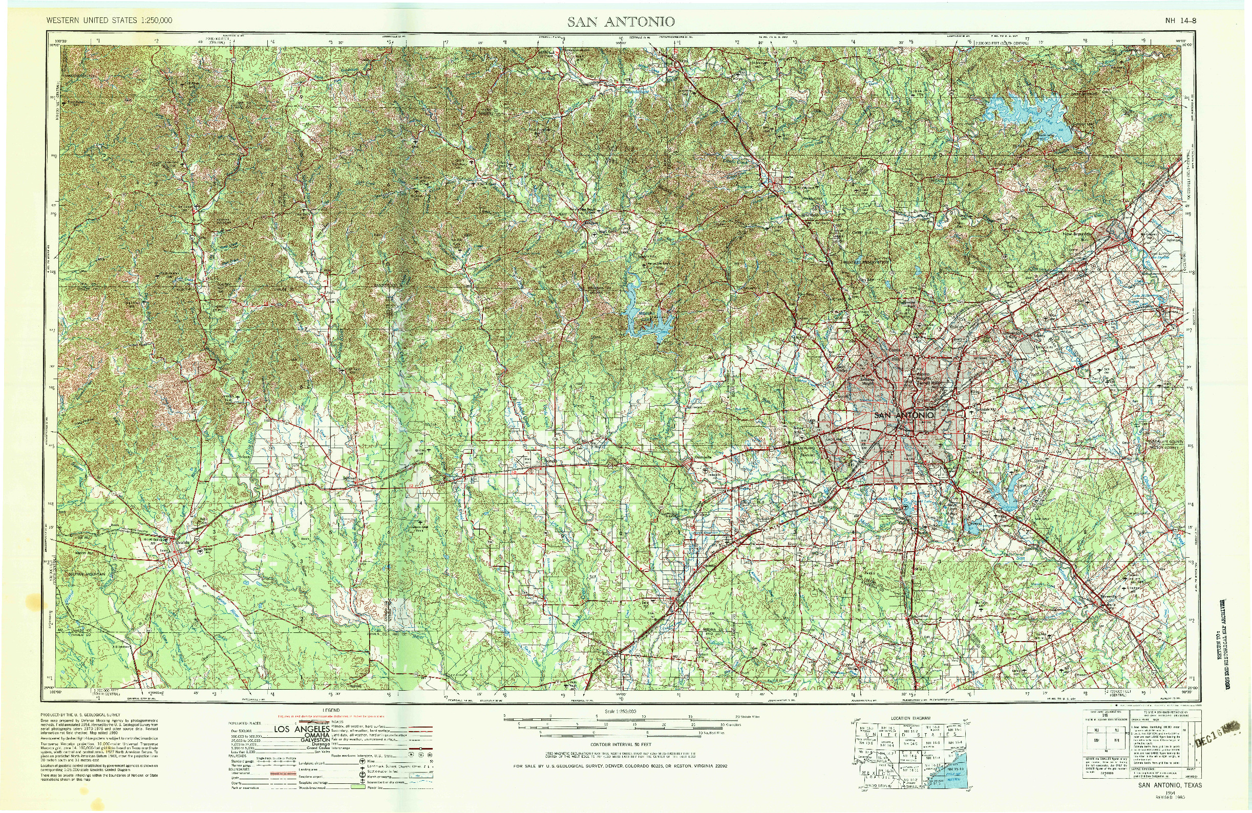 USGS 1:250000-SCALE QUADRANGLE FOR SAN ANTONIO, TX 1954