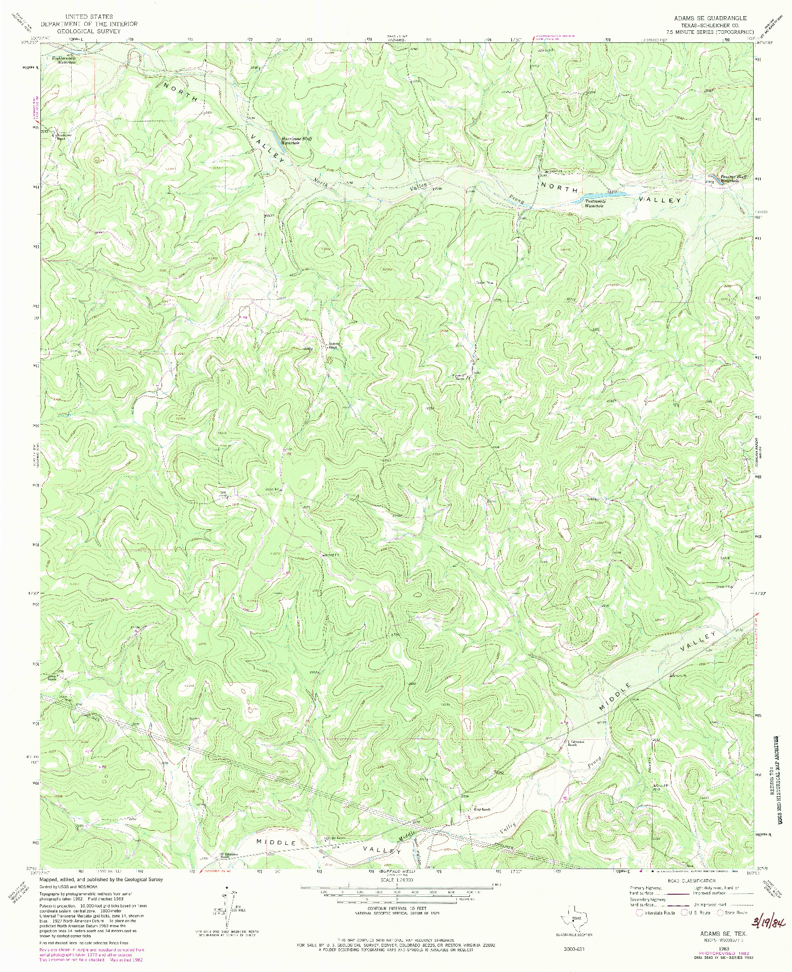 USGS 1:24000-SCALE QUADRANGLE FOR ADAMS SE, TX 1963