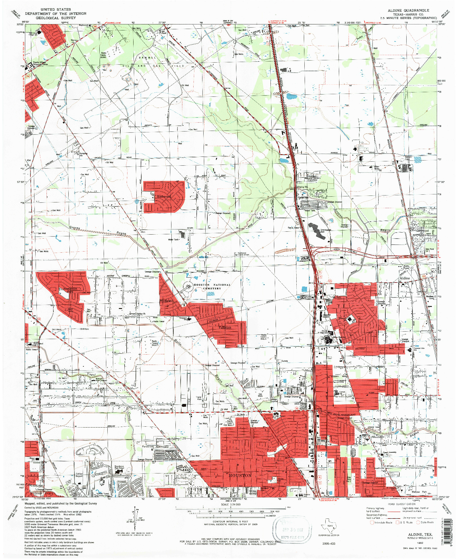 USGS 1:24000-SCALE QUADRANGLE FOR ALDINE, TX 1982