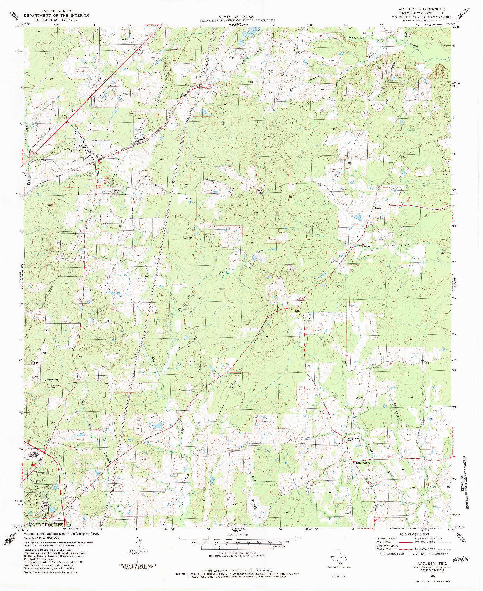 USGS 1:24000-SCALE QUADRANGLE FOR APPLEBY, TX 1983
