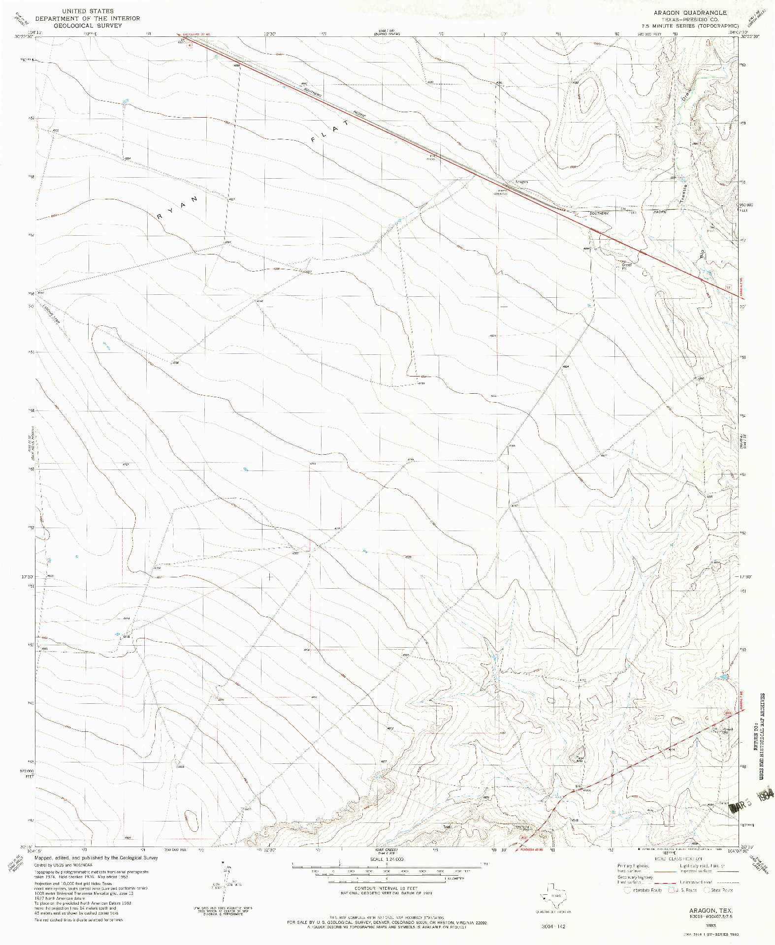 USGS 1:24000-SCALE QUADRANGLE FOR ARAGON, TX 1983