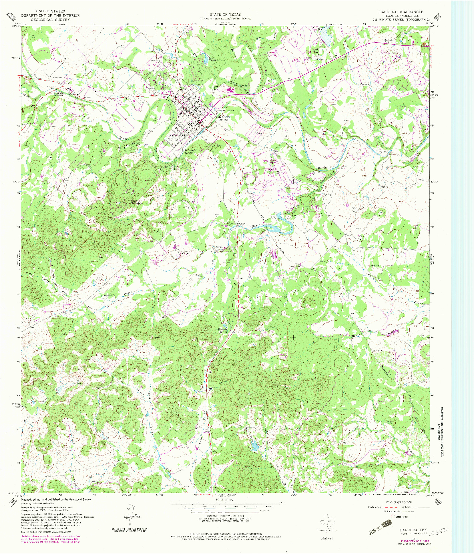 USGS 1:24000-SCALE QUADRANGLE FOR BANDERA, TX 1964