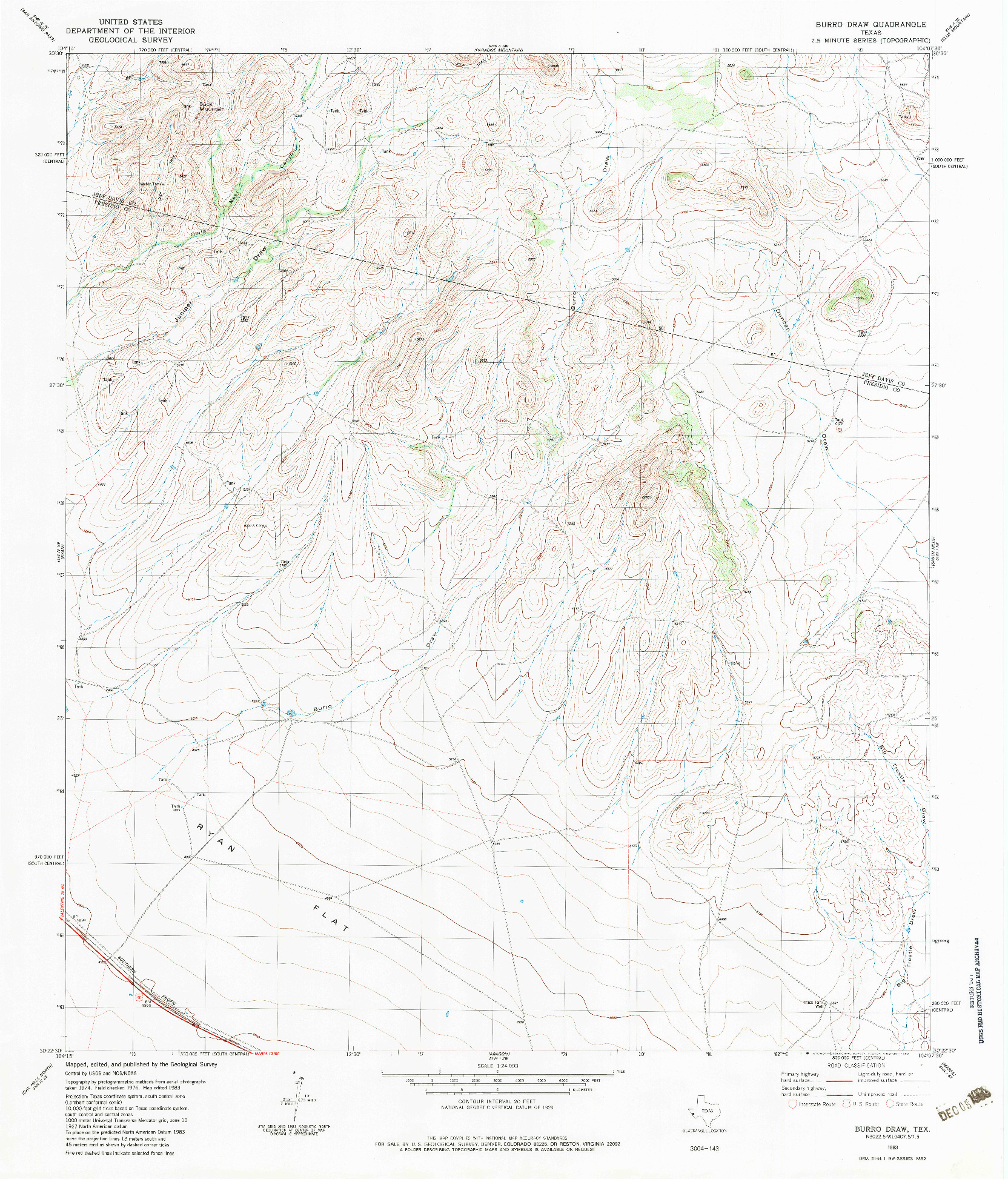 USGS 1:24000-SCALE QUADRANGLE FOR BURRO DRAW, TX 1983