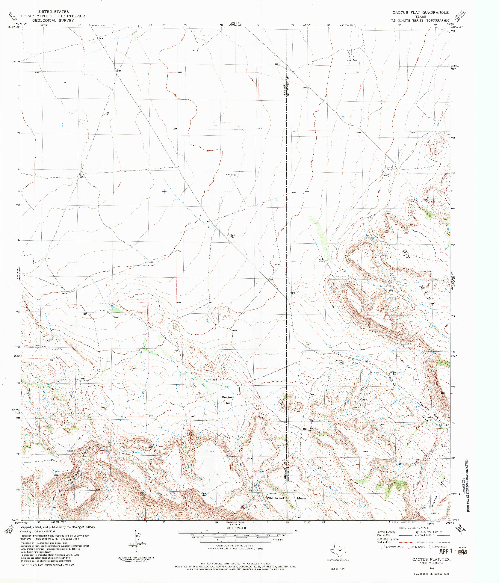USGS 1:24000-SCALE QUADRANGLE FOR CACTUS FLAT, TX 1983