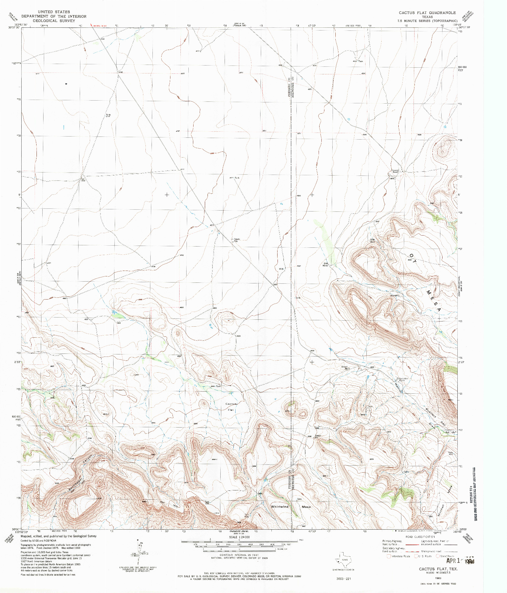 USGS 1:24000-SCALE QUADRANGLE FOR CACTUS FLAT, TX 1983