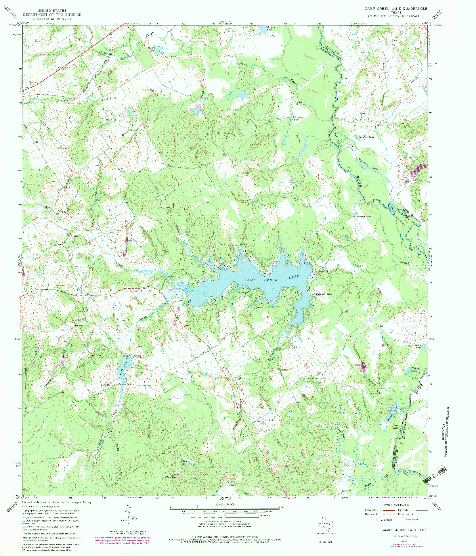 USGS 1:24000-SCALE QUADRANGLE FOR CAMP CREEK LAKE, TX 1965