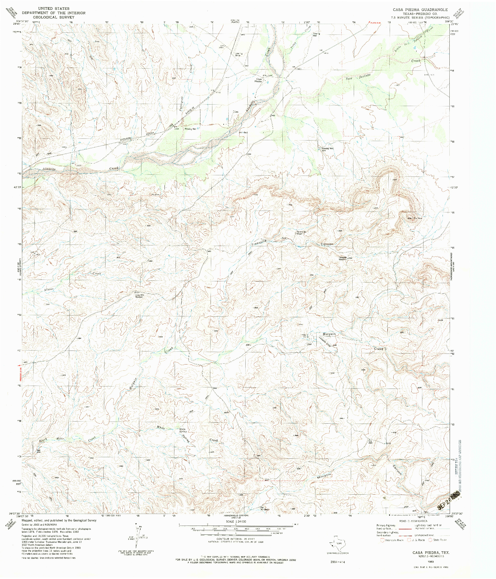 USGS 1:24000-SCALE QUADRANGLE FOR CASA PIEDRA, TX 1983