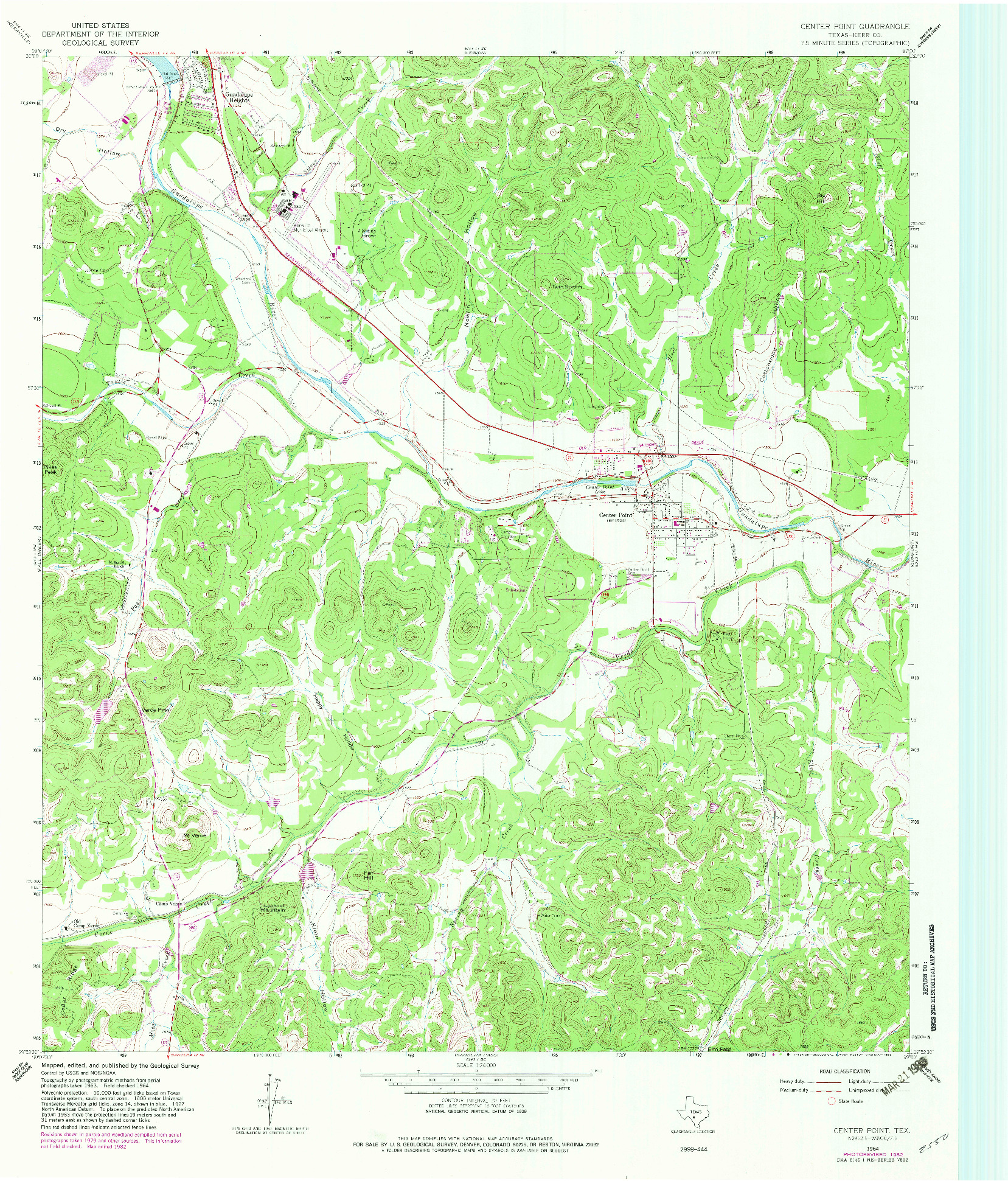 USGS 1:24000-SCALE QUADRANGLE FOR CENTER POINT, TX 1964