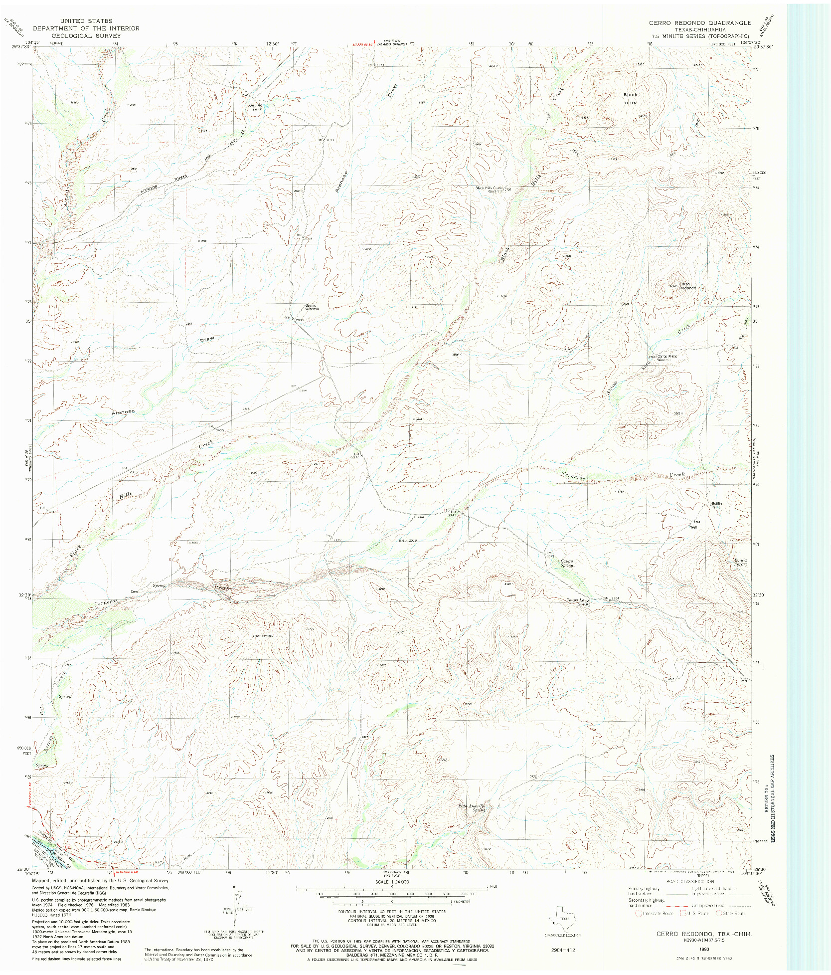 USGS 1:24000-SCALE QUADRANGLE FOR CERRO REDONDO, TX 1983