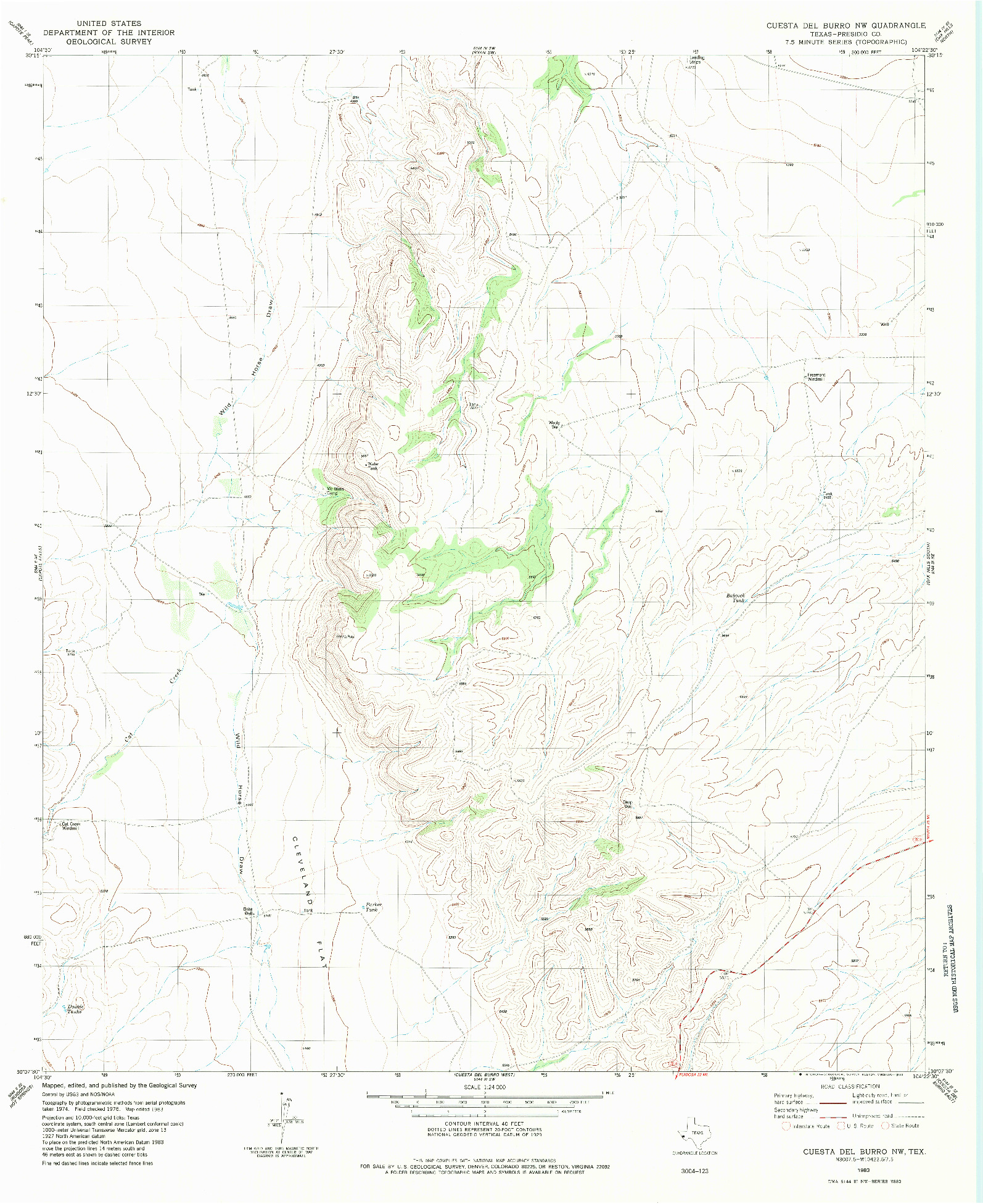 USGS 1:24000-SCALE QUADRANGLE FOR CUESTA DEL BURRO NW, TX 1983