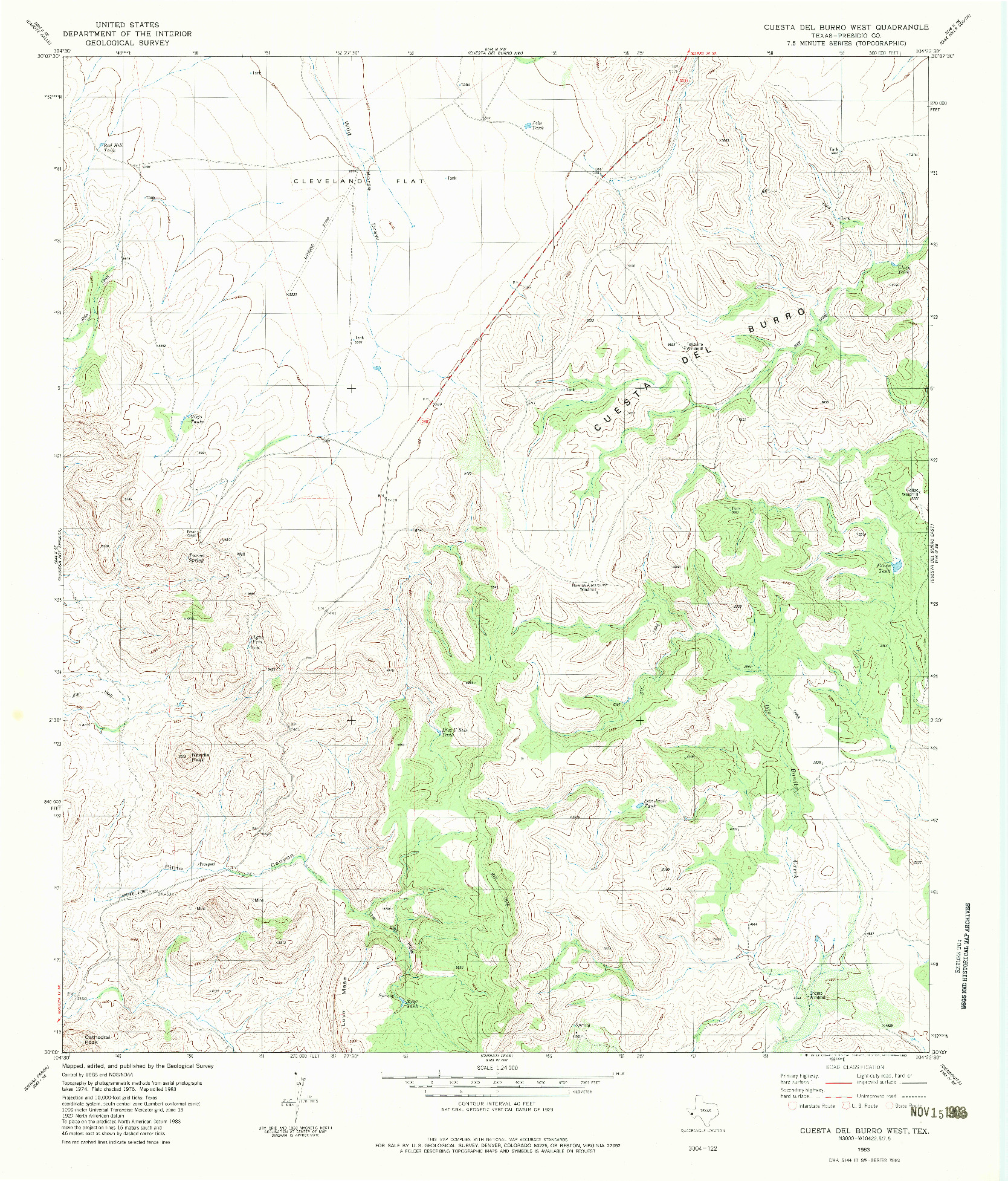 USGS 1:24000-SCALE QUADRANGLE FOR CUESTA DEL BURRO WEST, TX 1983