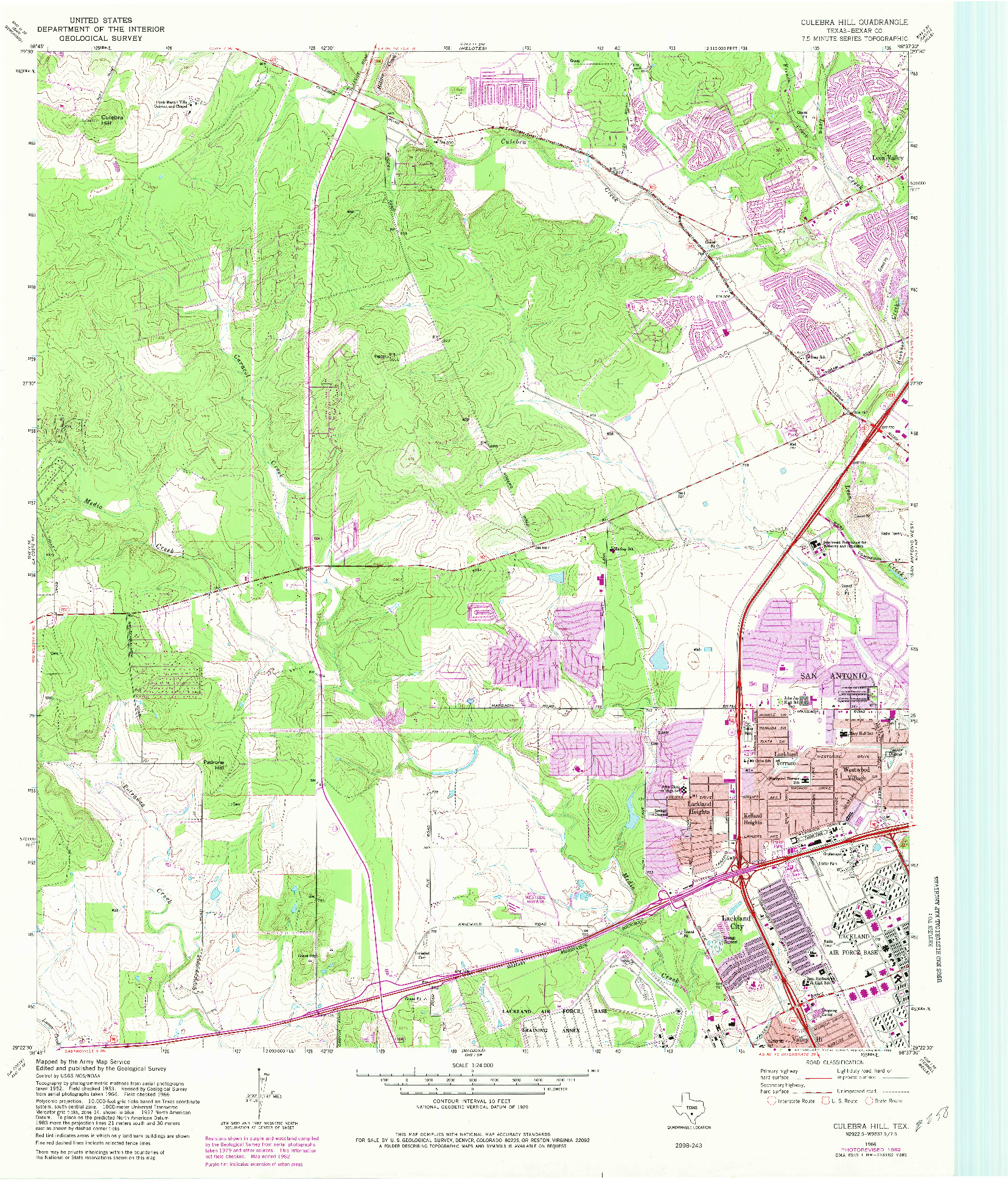 USGS 1:24000-SCALE QUADRANGLE FOR CULEBRA HILL, TX 1966