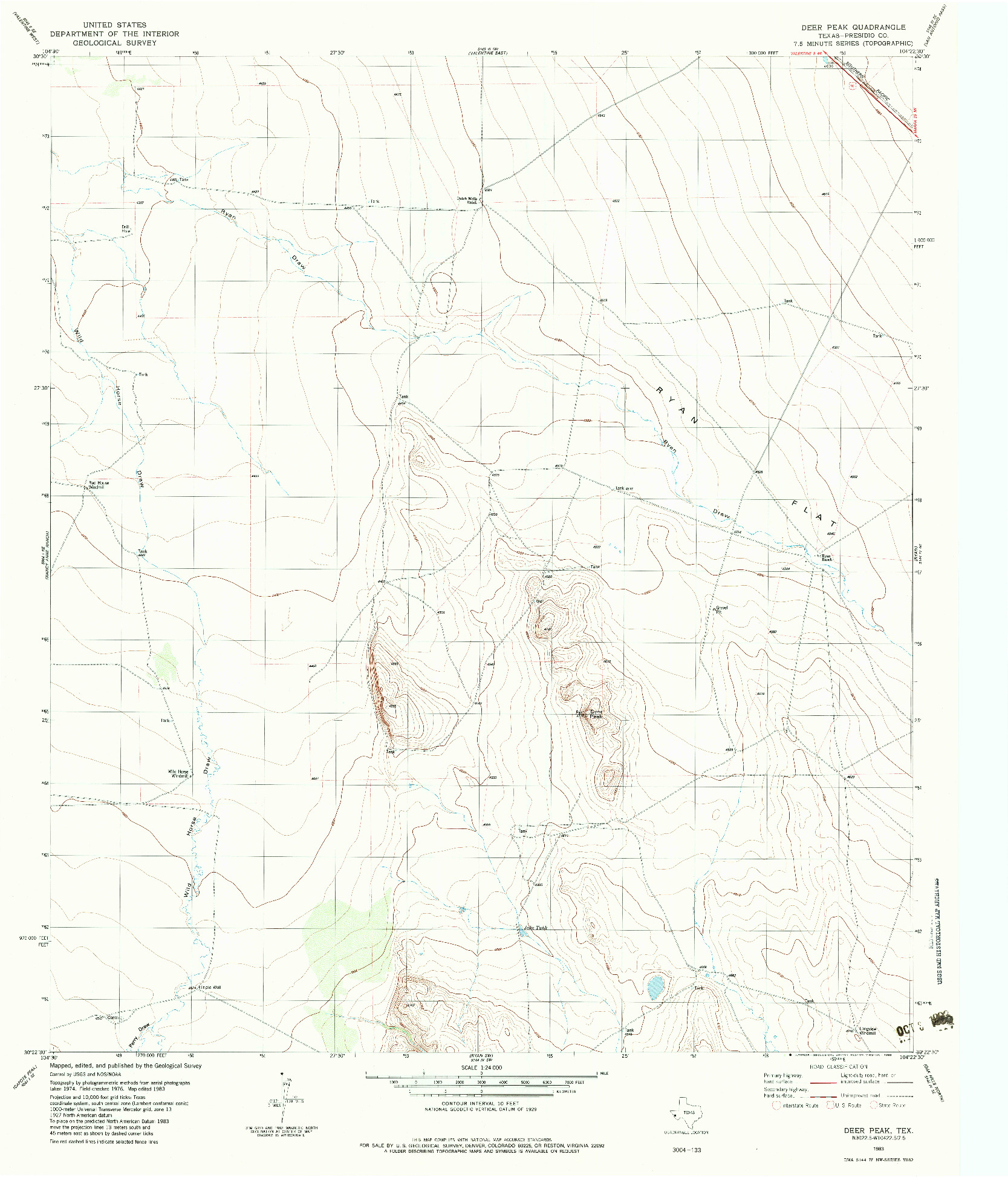 USGS 1:24000-SCALE QUADRANGLE FOR DEER PEAK, TX 1983